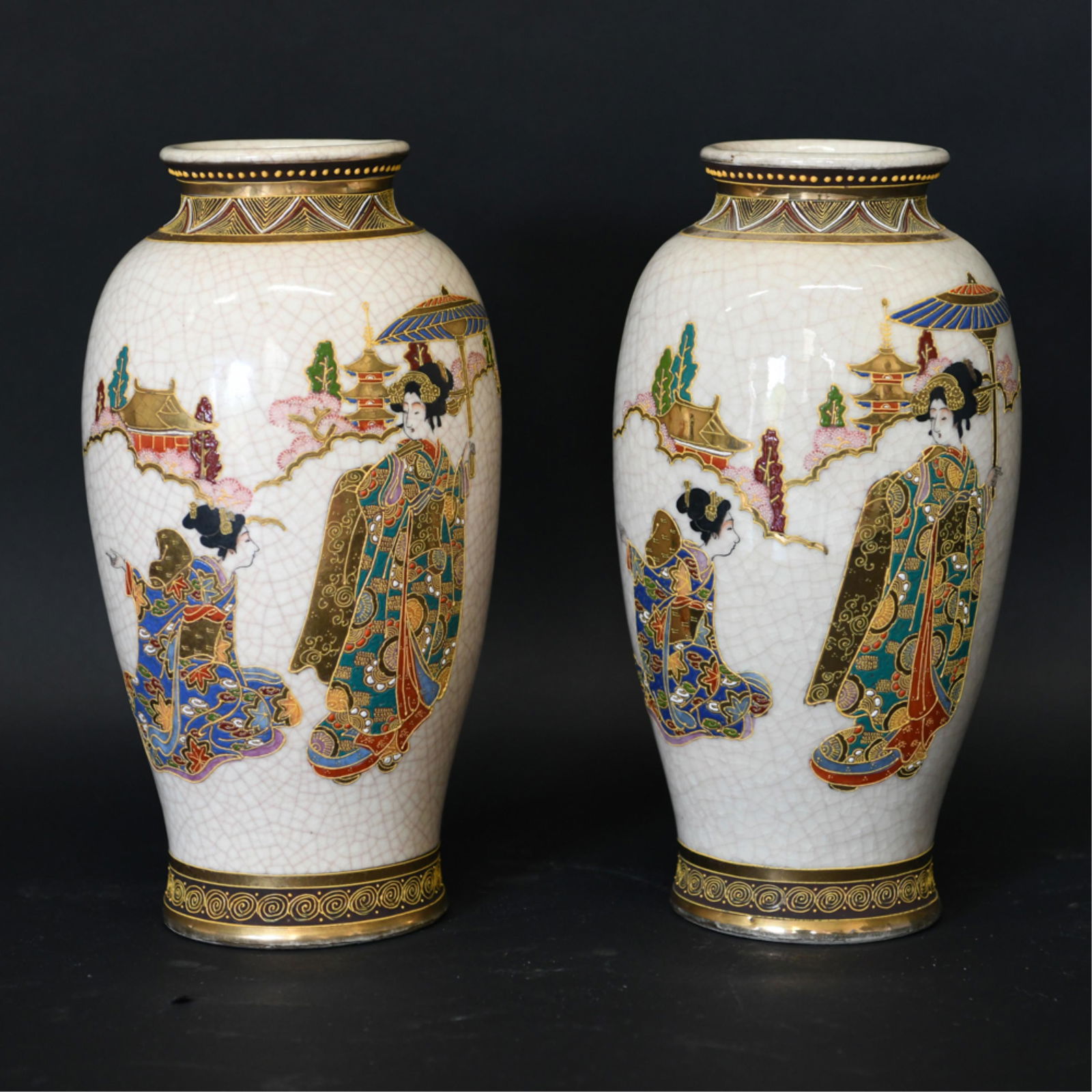 PAIR OF JAPANESE CERAMIC VASES (1 of 12)