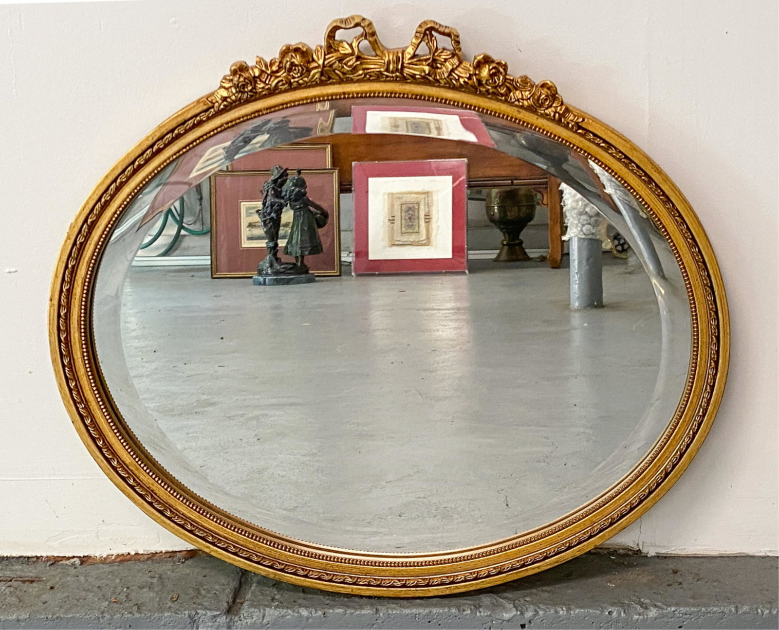FRENCH STYLE MIRROR: Tagged on back: Ethan Allen. Dimensions: H 18" x W 21.5" Condition: No issues to note.