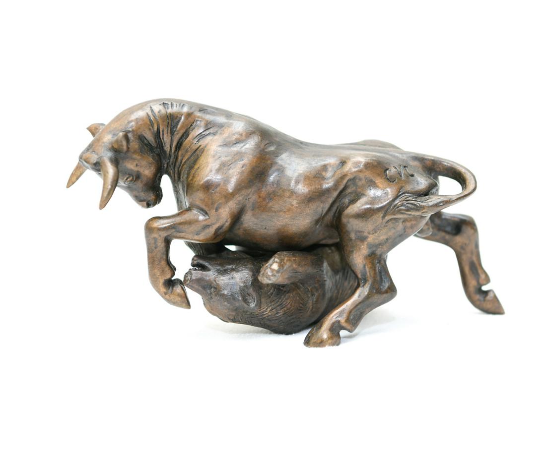 BRONZE BULL & BEAR FIGHTING SCULPTURE (1 of 14)