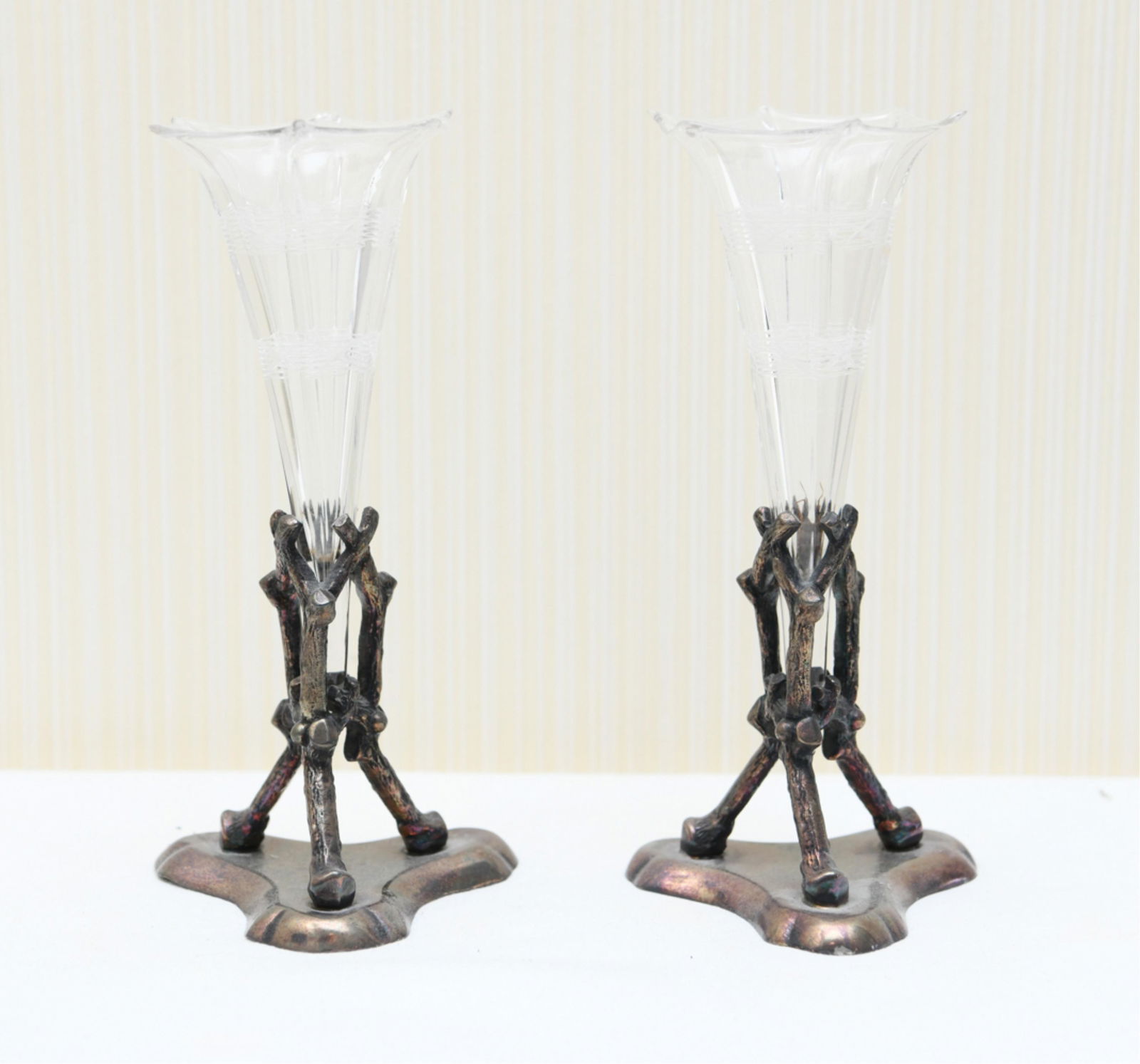 (2) SHEFFIELD PLATE/CUT GLASS EPERGNE VASES (1 of 13)