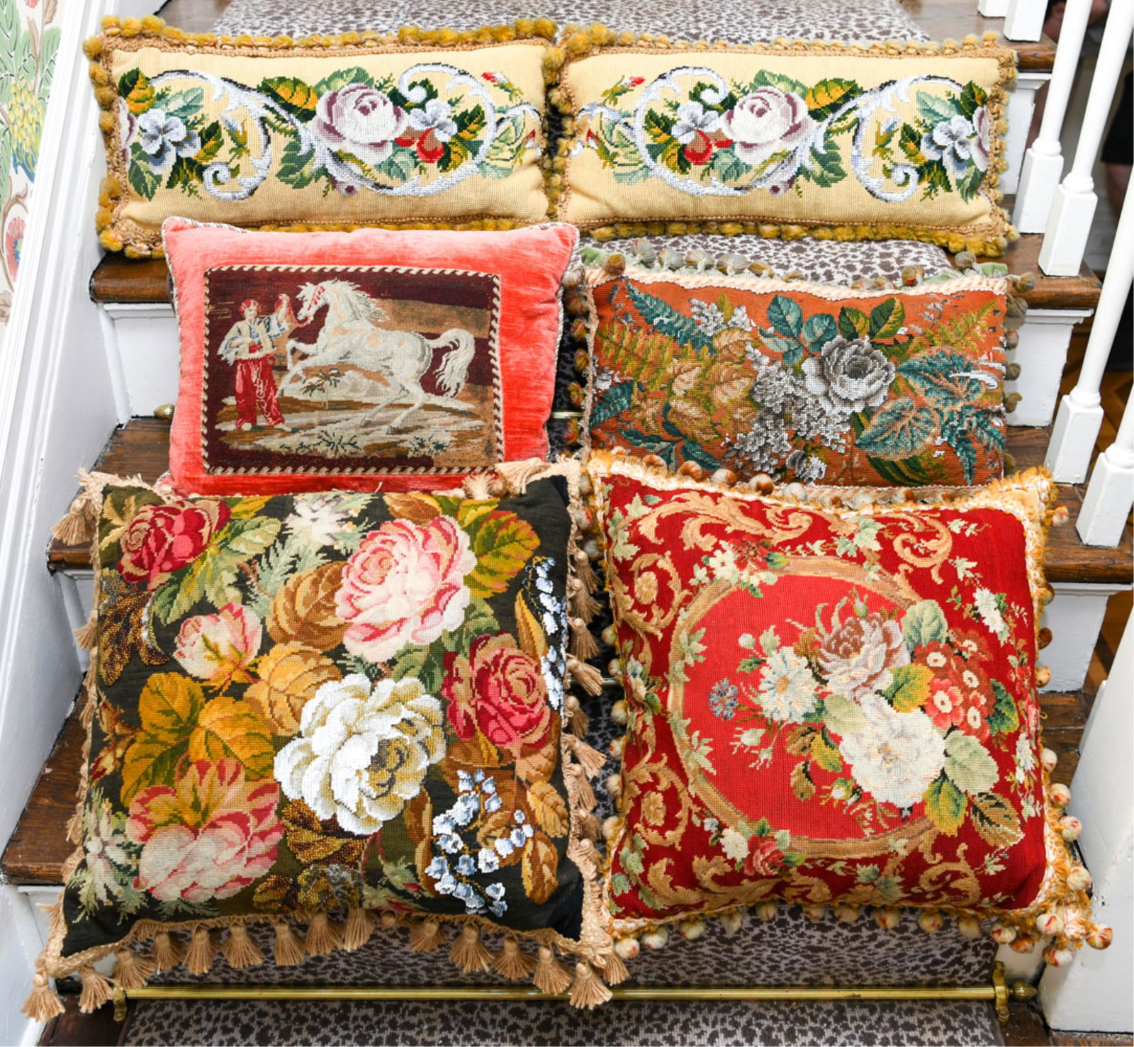 GROUPING OF NEEDLEPOINT & BEADED PILLOWS (1 of 9)