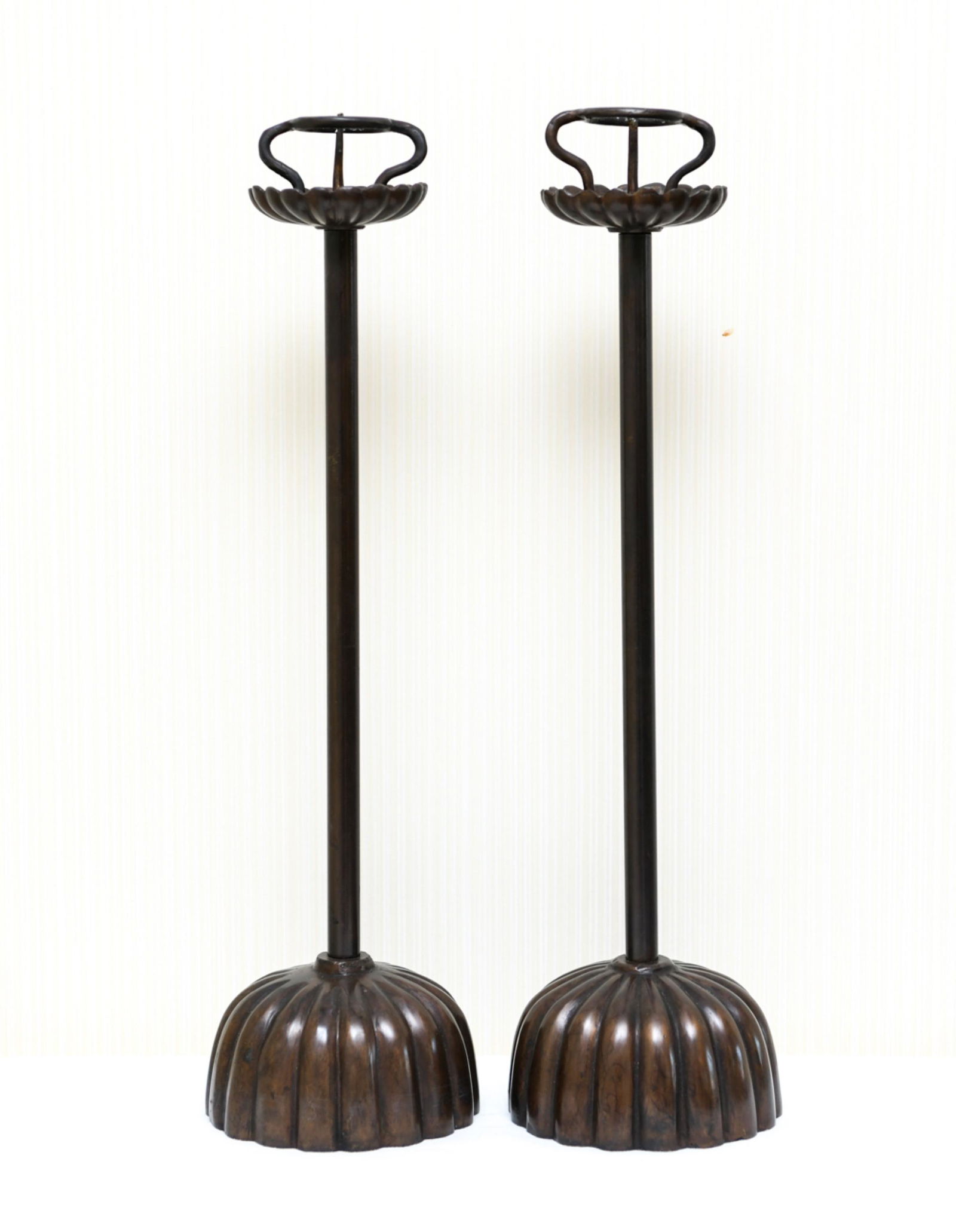 PAIR OF ASIAN STYLE BRONZE CANDLESTICKS (1 of 8)