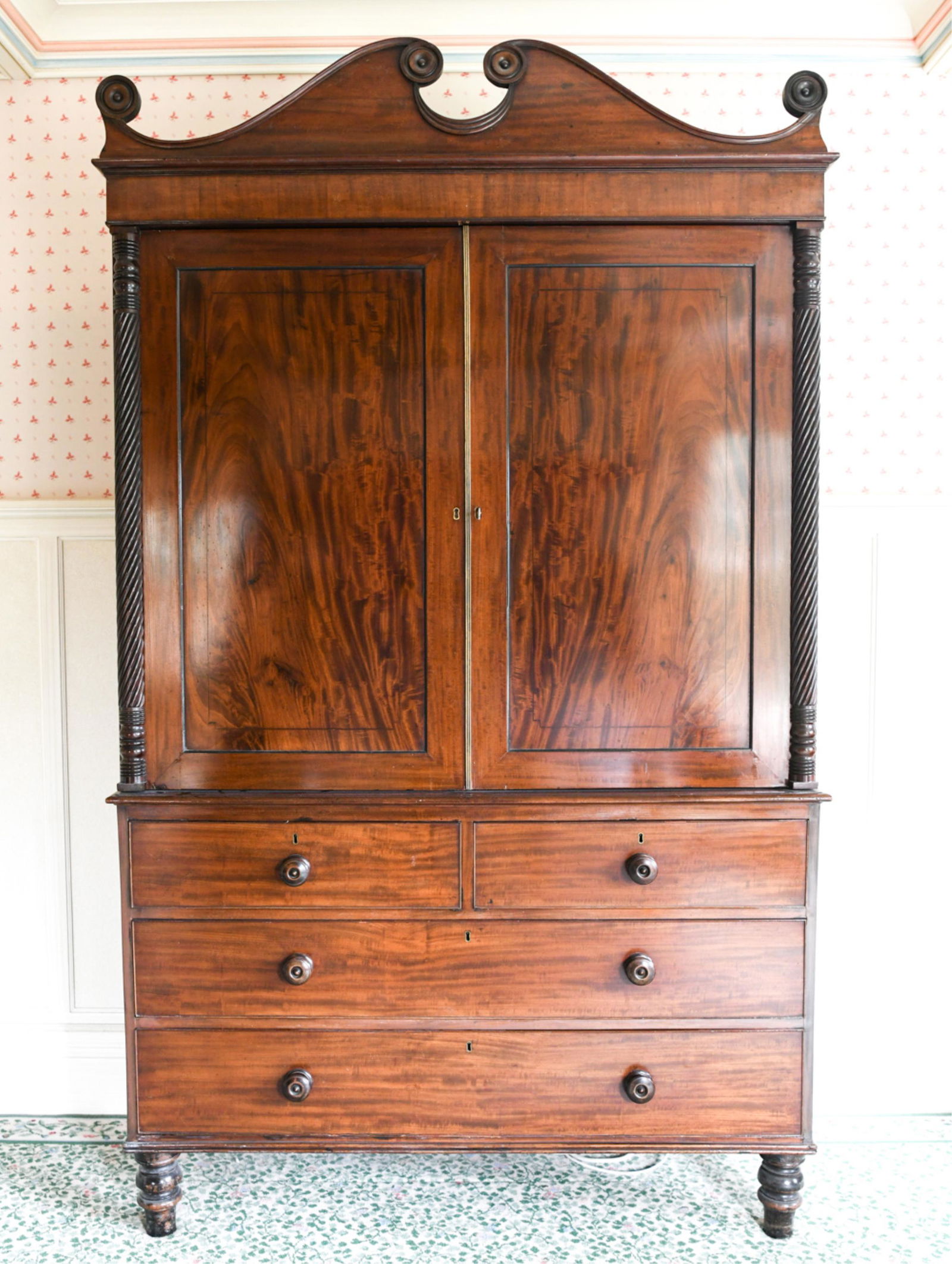 19TH C. MAHOGANY LINEN PRESS DRESSER CABINET (1 of 16)