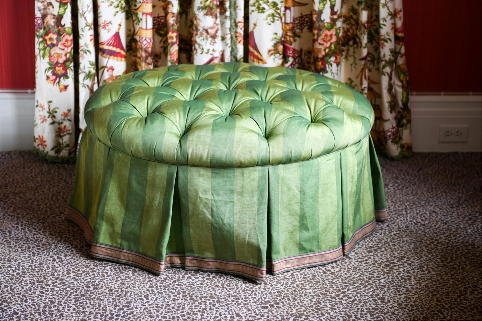 TUFTED MOIRE FABRIC POUF OTTOMAN (1 of 9)