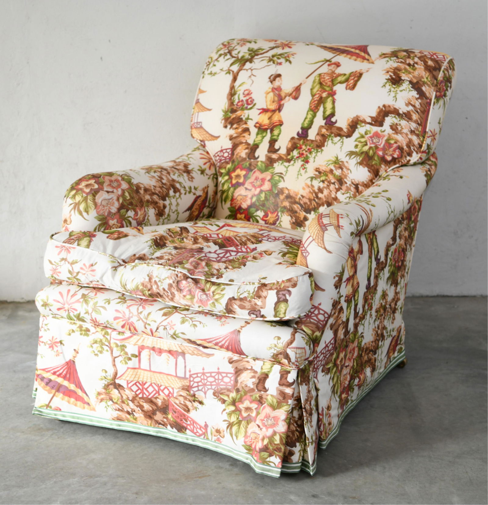 CHINOISERIE UPHOLSTERED LOUNGE CHAIR (1 of 9)