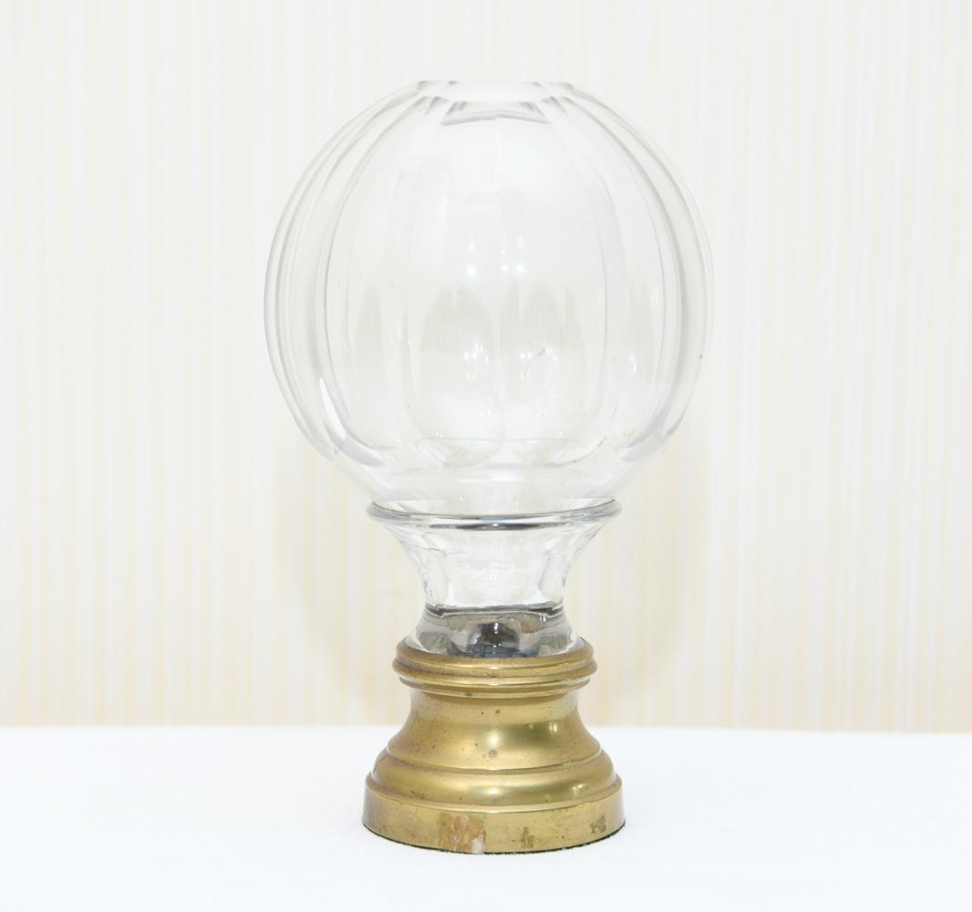 ANTIQUE GLASS FINIAL: Dimensions: H 7.25" x Dia. 4.25 Condition: Some tarnish to base, few flea bites to edges.