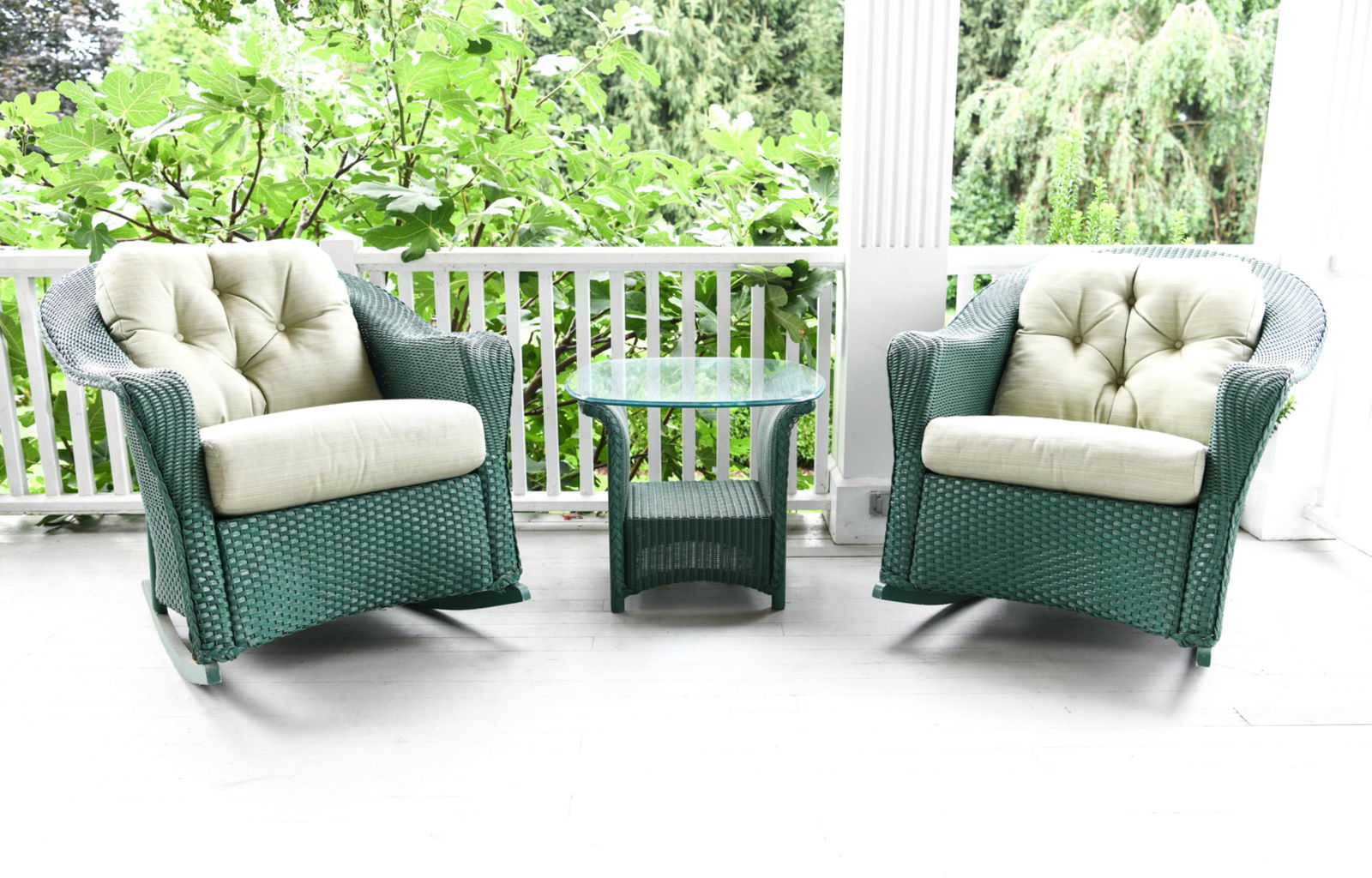 PAIR OF LLOYD LOOM OUTDOOR ROCKERS & SIDE TABLE (1 of 11)