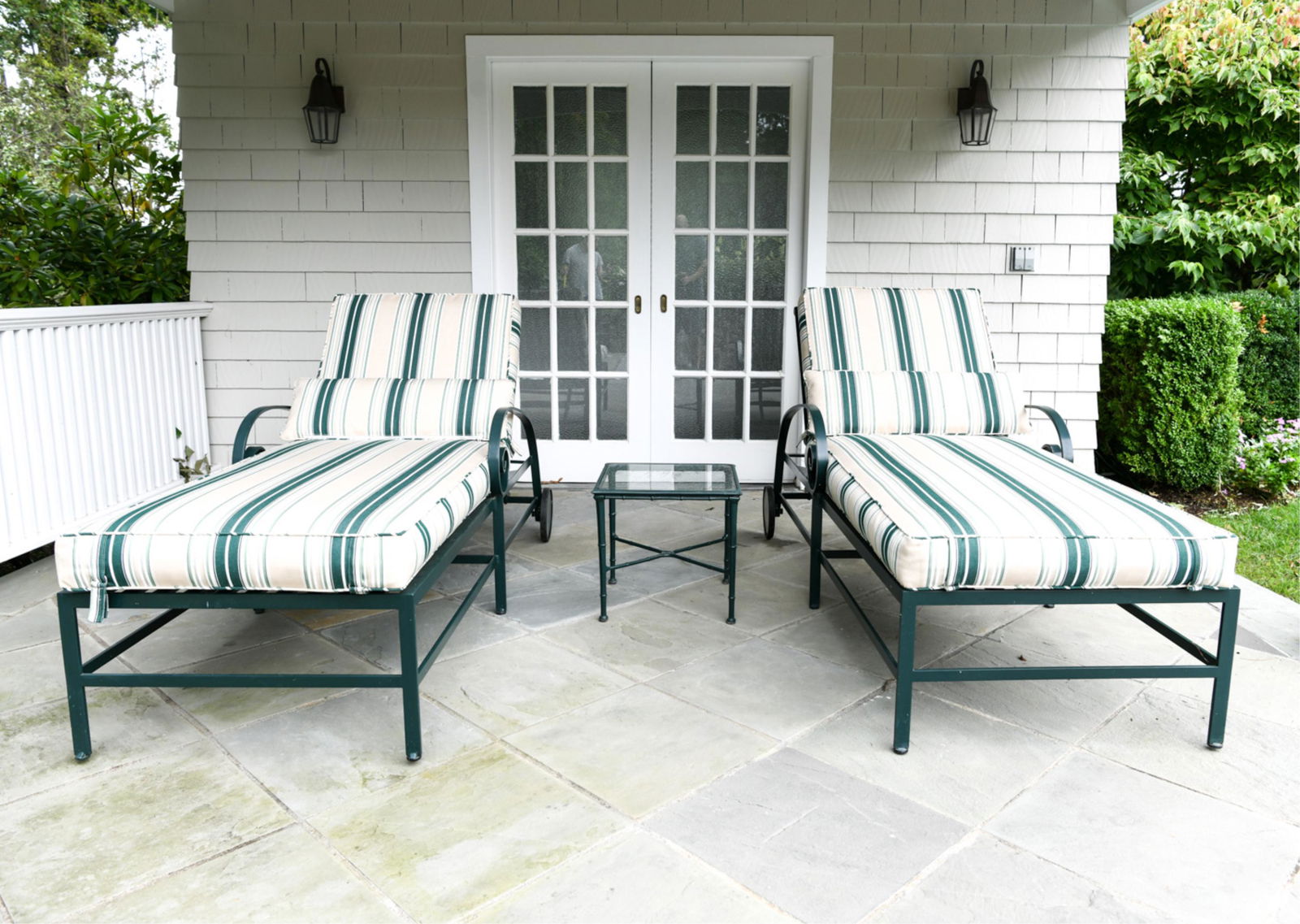 PAIR OF MCKINNON & HARRIS OUTDOOR CHAISE & TABLE (1 of 16)