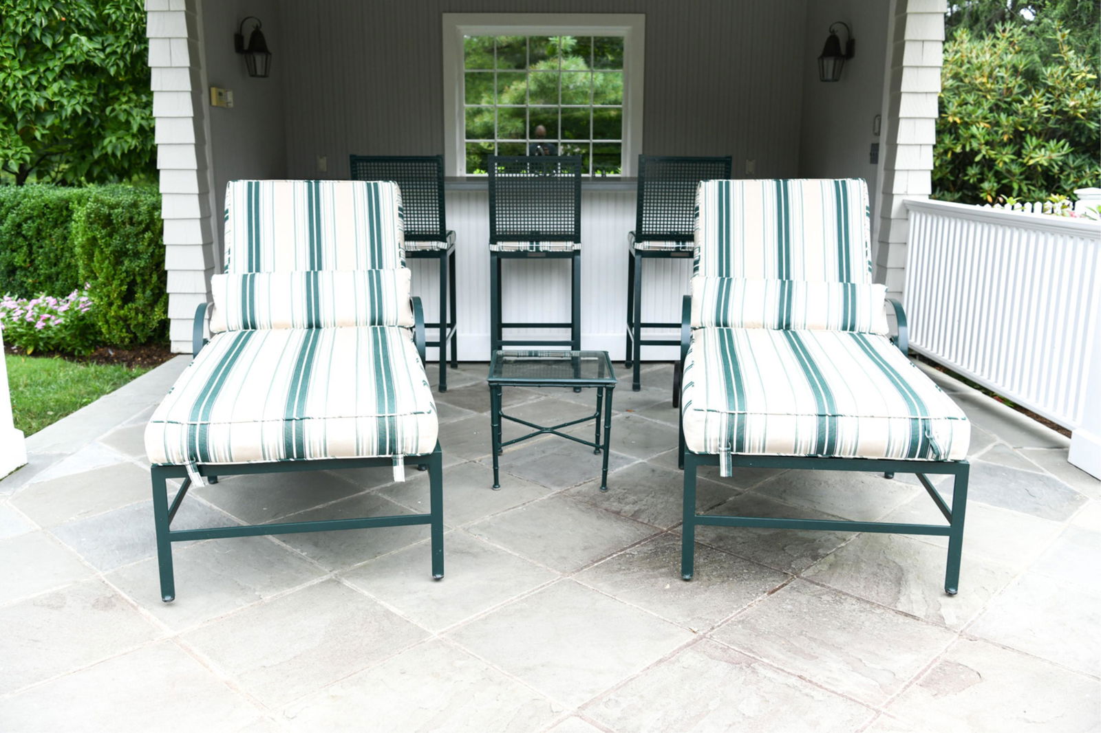 PAIR OF MCKINNON & HARRIS OUTDOOR CHAISE & TABLE (1 of 13)