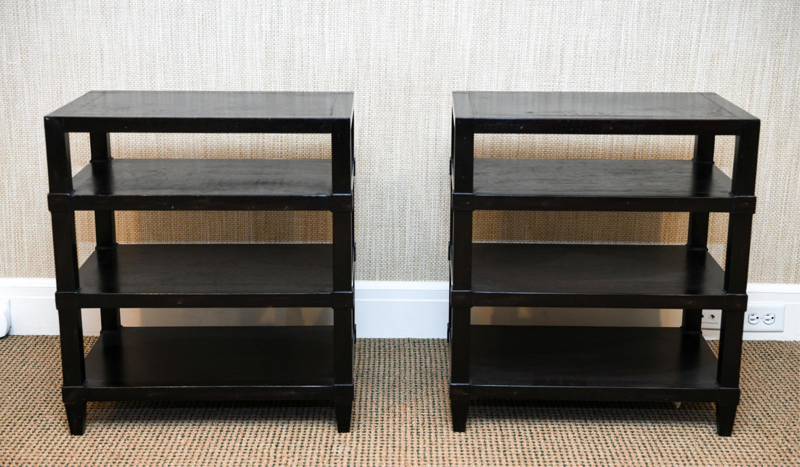 PAIR OF NIGHTSTANDS: Dimensions: H 26.75" x W 23.5" x D 15.75" Condition: Surface wear including scratches, scuffs, corner rubs.