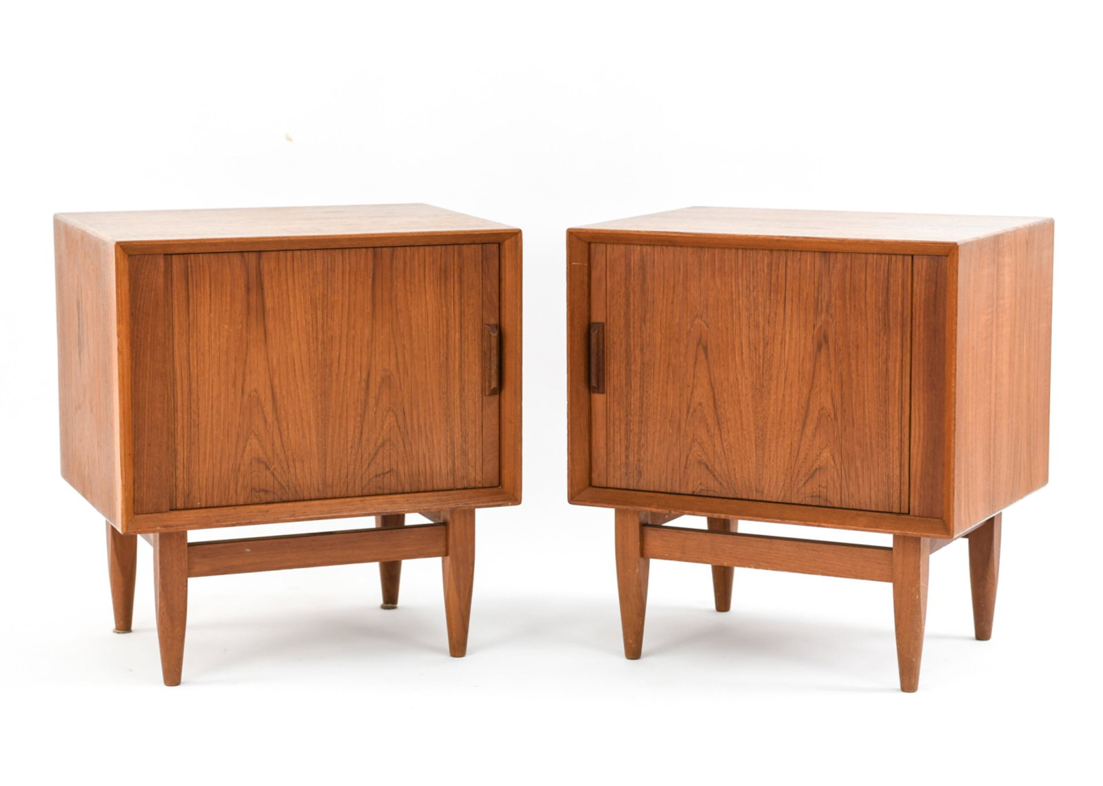 PAIR SVEND MADSEN FOR FALSTER DANISH NIGHTSTANDS: Dimensions: H 24" x W 22" x D 17" Condition: Showing some wear consistent with age and use including a few rubs, dings, and scratches.