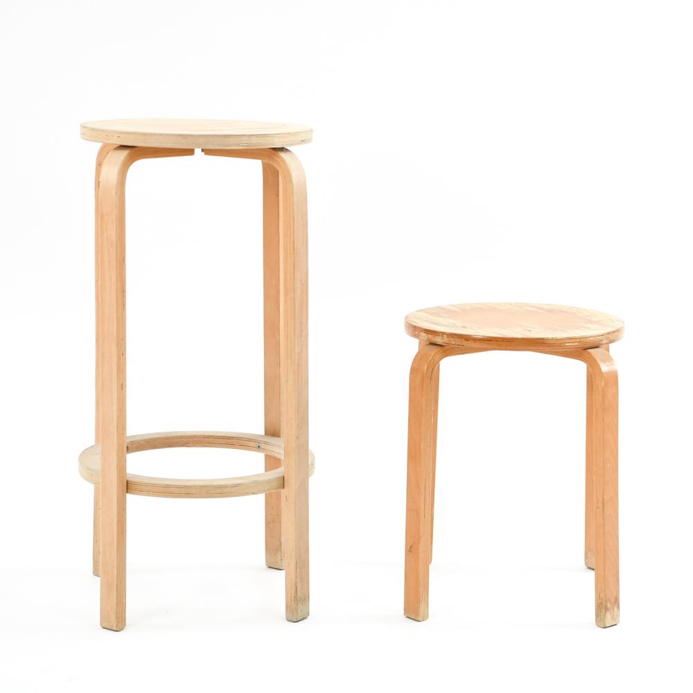 (2) ALVAR AALTO STYLE BENTWOOD STOOLS (1 of 7)