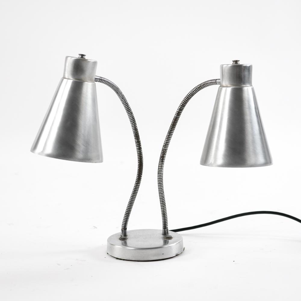 ALUMINUM & CHROME MID-CENTURY DOUBLE DESK LAMP (1 of 8)