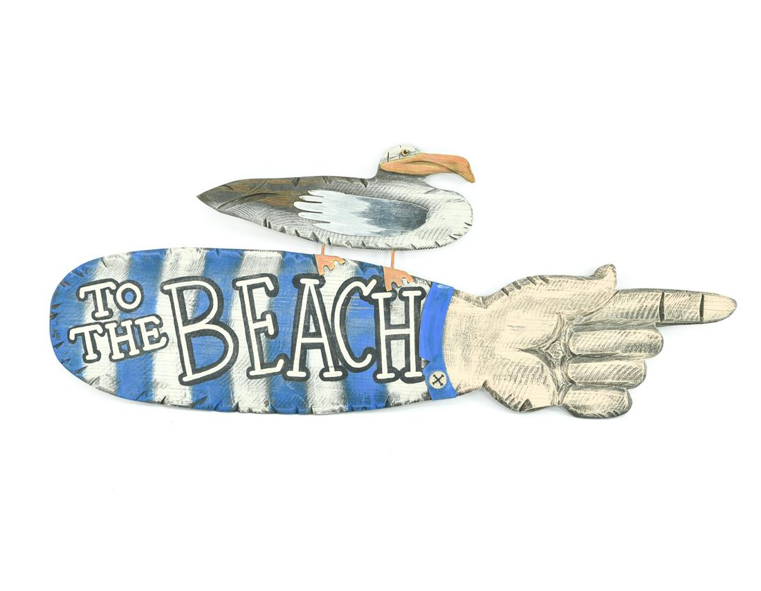 HAND PAINTED CARVED WOOD BEACH SIGN (1 of 9)