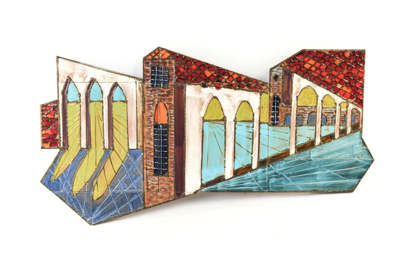 HARRIS STRONG ARCHITECTURAL WALL SCULPTURE: C. 1960s. Dimensions: H 20" x W 36.5" x D 1.25" Condition: Showing signs of very light wear.