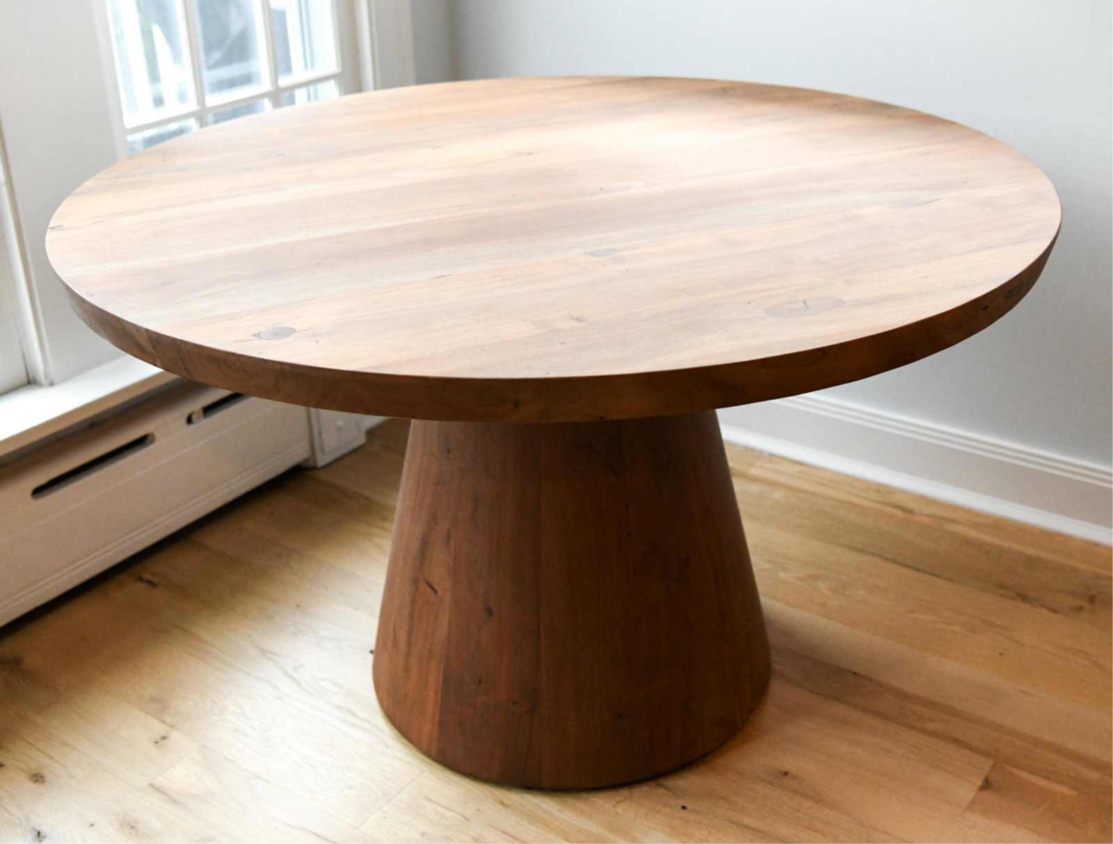 WOODEN TABLE W/ IRON GEAR WHEEL ADJUSTABLE HEIGHT (1 of 9)