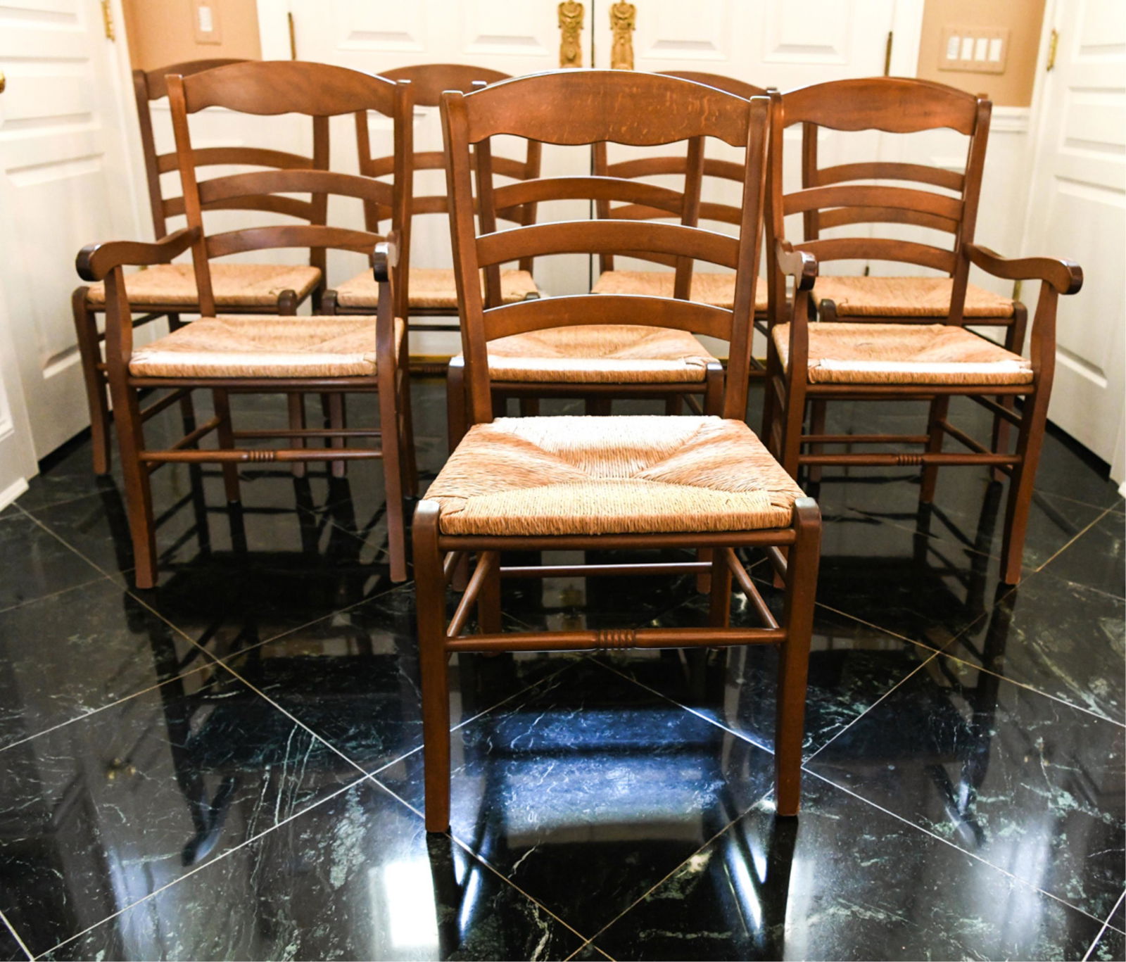 (8) OAK RUSH SEAT DINING CHAIRS (1 of 15)