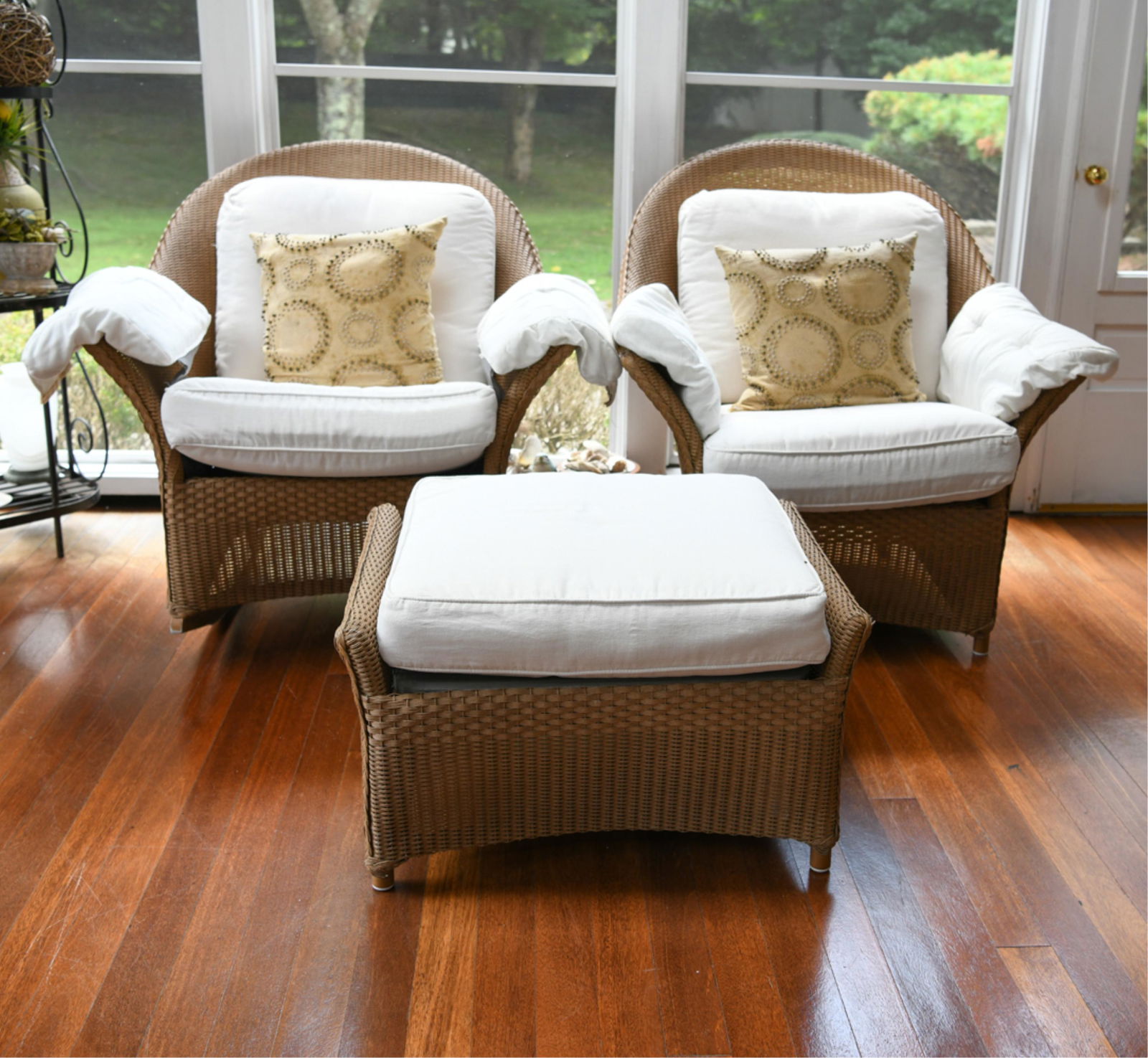 (2) LLOYD LOOM OUTDOOR WICKER CHAIRS & OTTOMAN (1 of 14)
