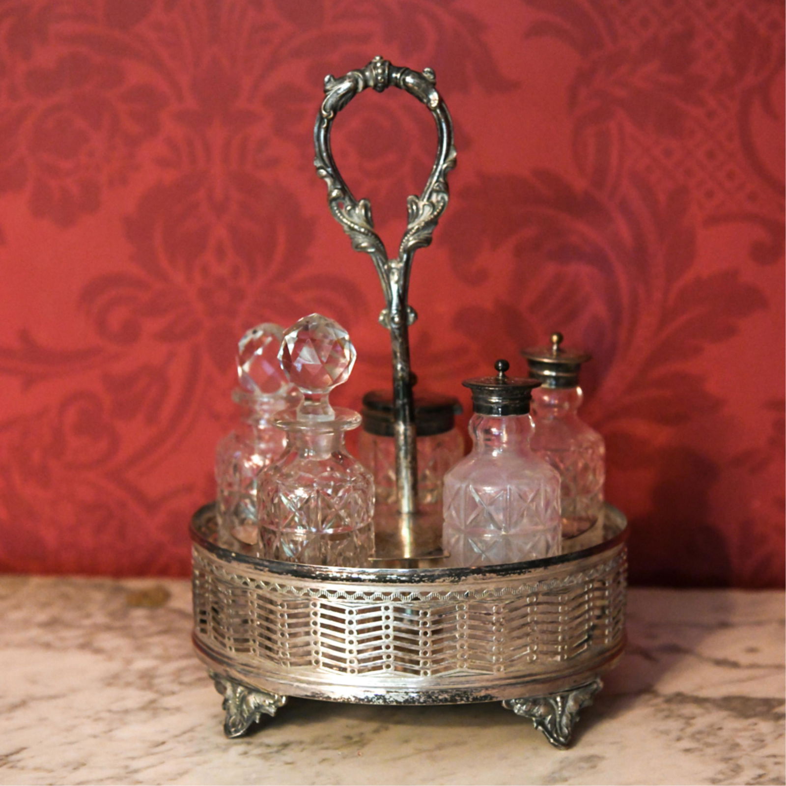 SILVERPLATE & CUT CRYSTAL CONDIMENT SET (1 of 1)