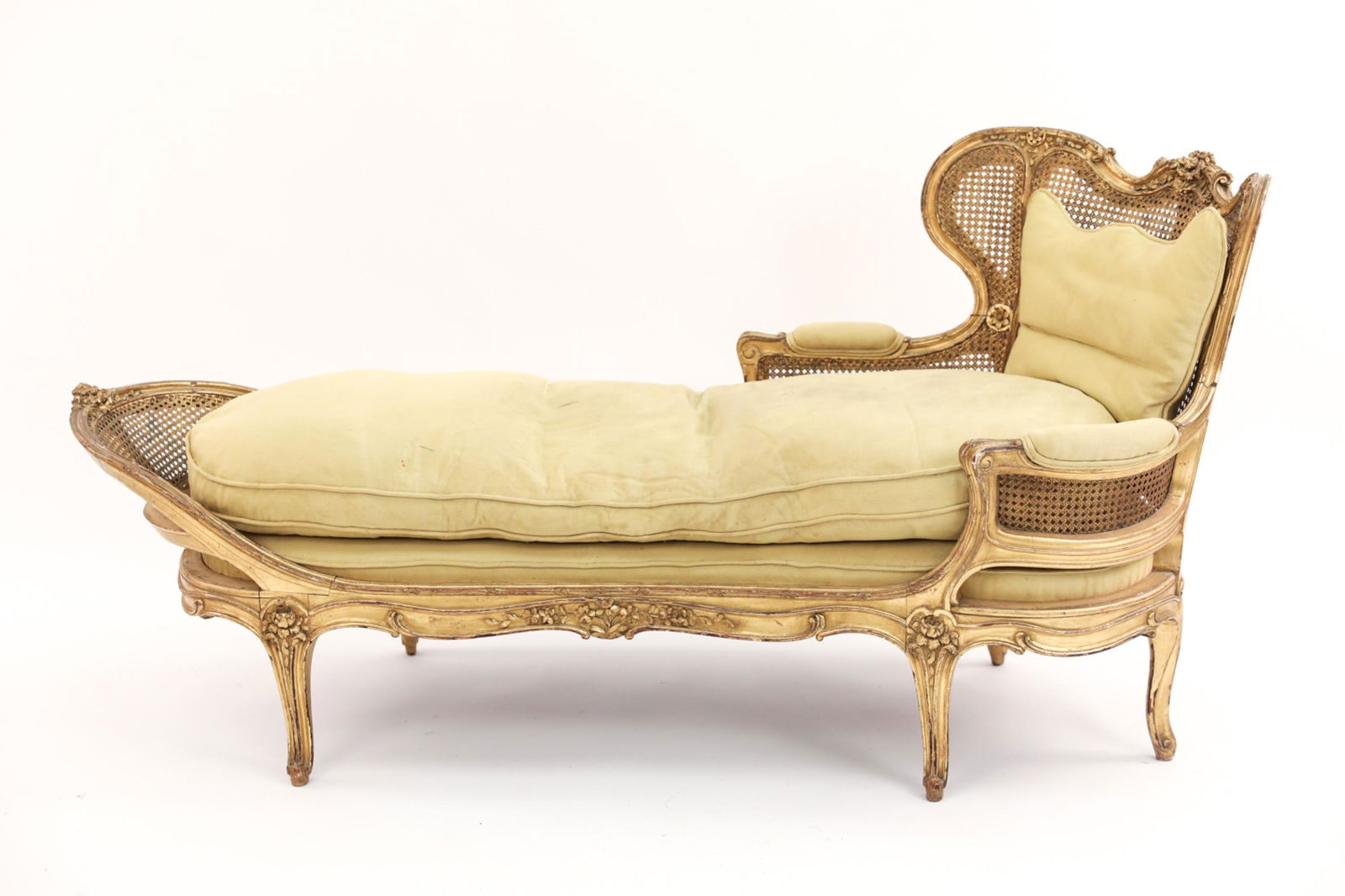 19TH C. FRENCH LOUIS XV STYLE GILDED CHAISE LOUNGE (1 of 16)