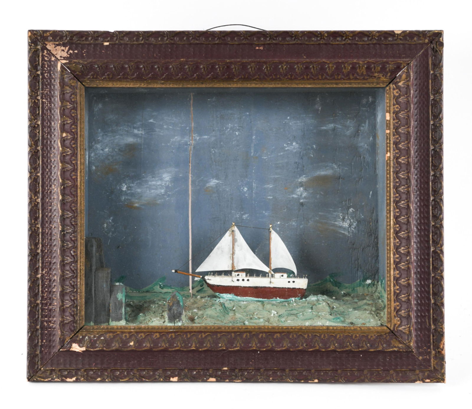 ANTIQUE FOLK ART SAILING SHIP DIAORAMA (1 of 9)