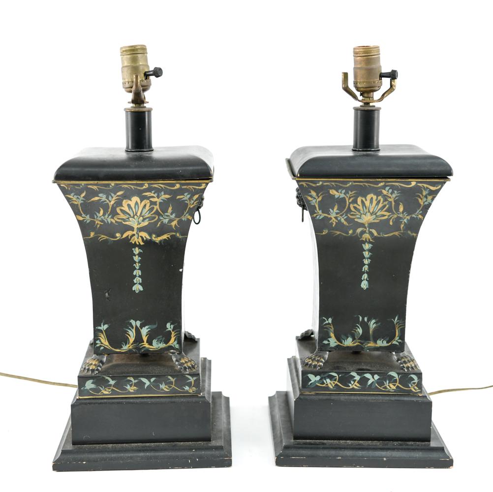 PAIR OF TOLE PAINTED METAL LAMPS (1 of 10)