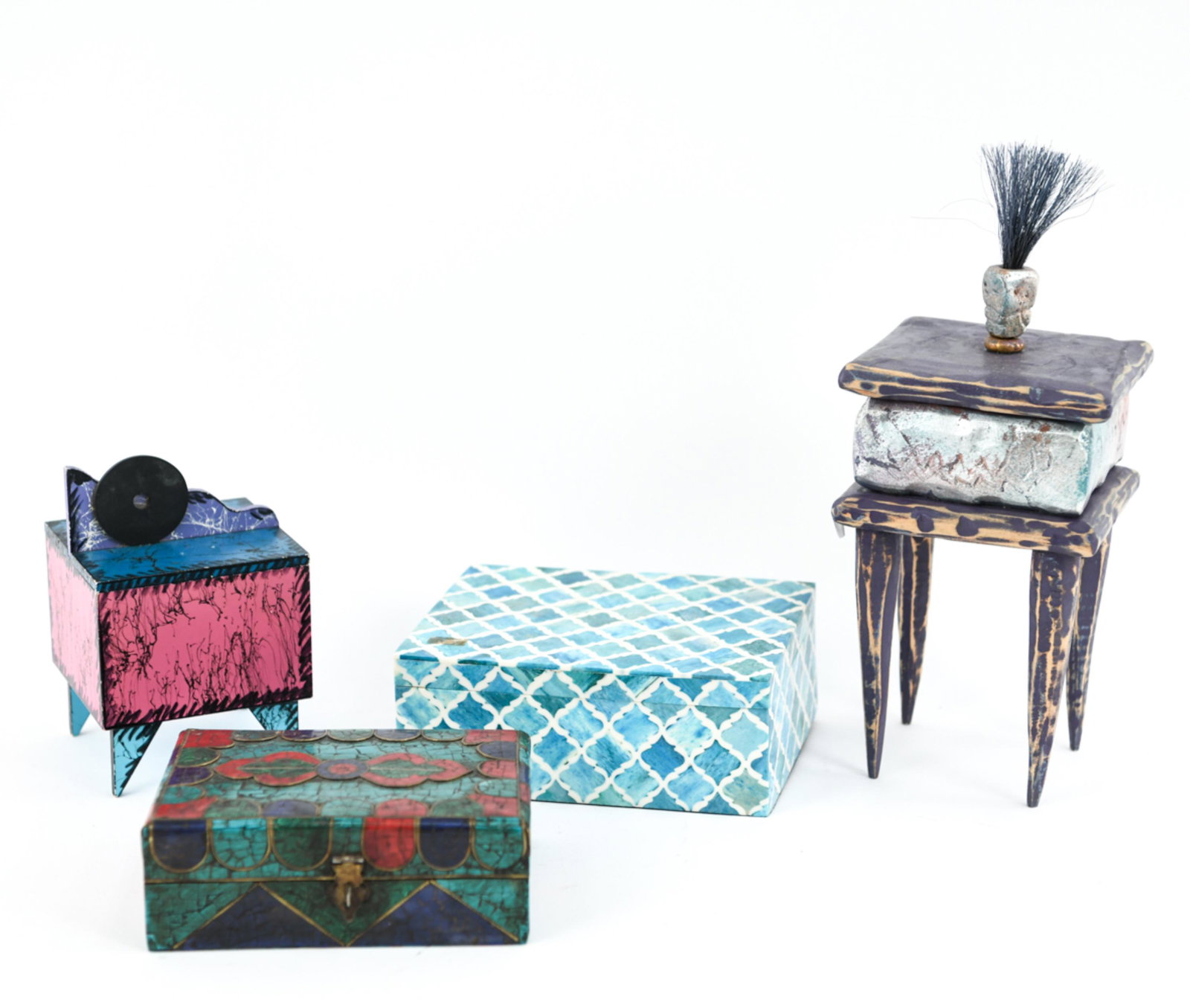 GROUPING OF DRESSER/TRINKET BOXES: Dimensions: (Largest) H 9.25" x W 5.5" x D 5.5" Condition: Showing handling wear consistent with age and use.