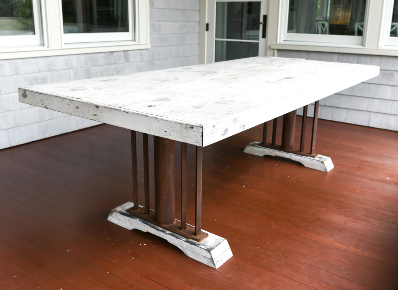 CUSTOM DISTRESSED FINISH WOOD & METAL FARM TABLE (1 of 9)