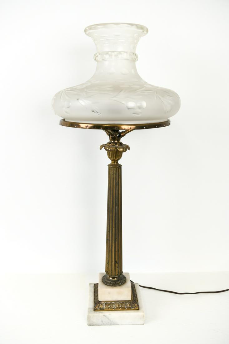 ANTIQUE CUT GLASS, LUSTRE SHADE MARBLE BASE LAMP (1 of 20)