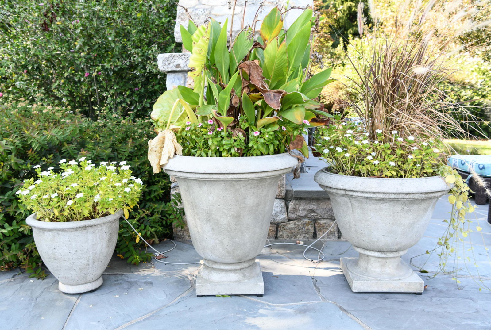 (3) CONTEMPORARY CAST CEMENT PLANTER URNS (1 of 9)