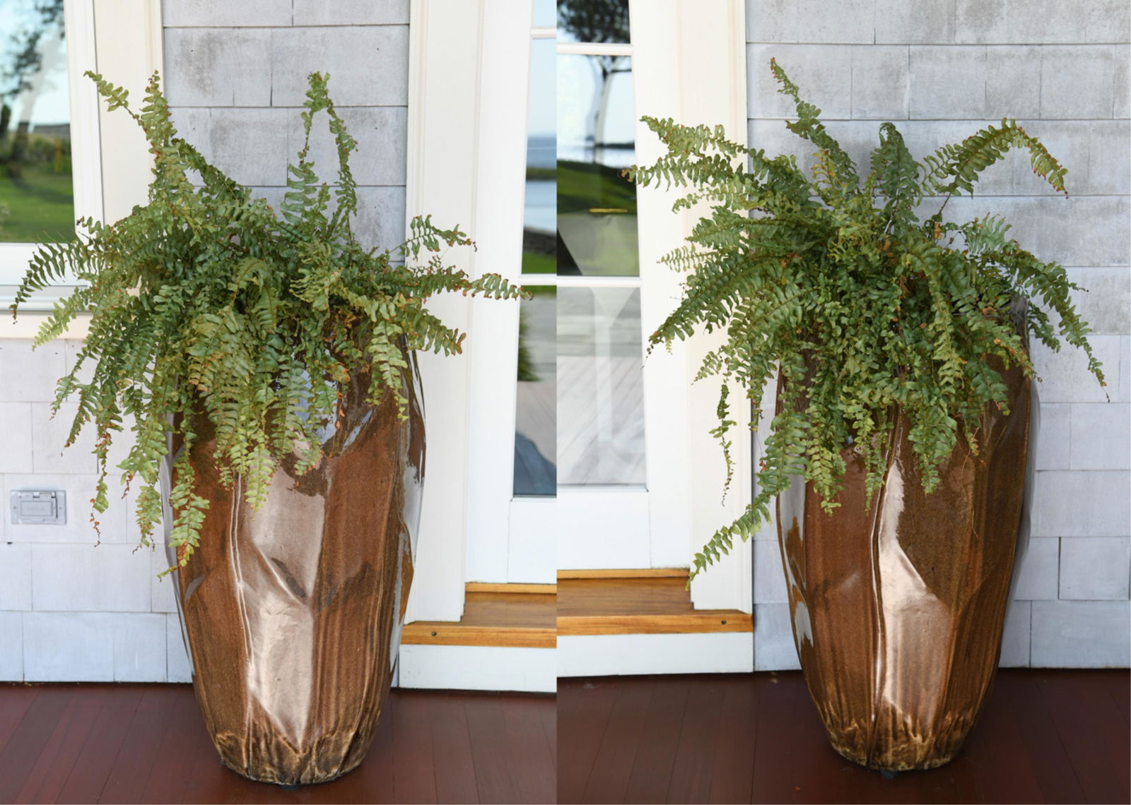 PAIR OF TALL GLAZED CERAMIC PLANTERS (1 of 7)