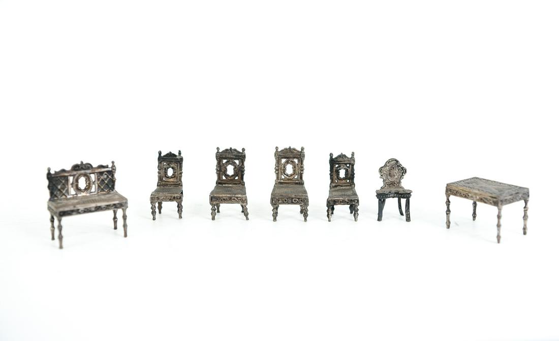 GROUPING OF MINIATURE SILVER FURNITURE (1 of 6)