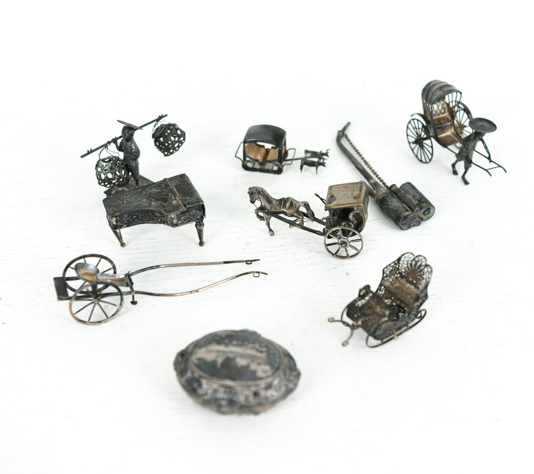 GROUPING OF MINIATURE SILVER FIGURES ETC. (1 of 11)