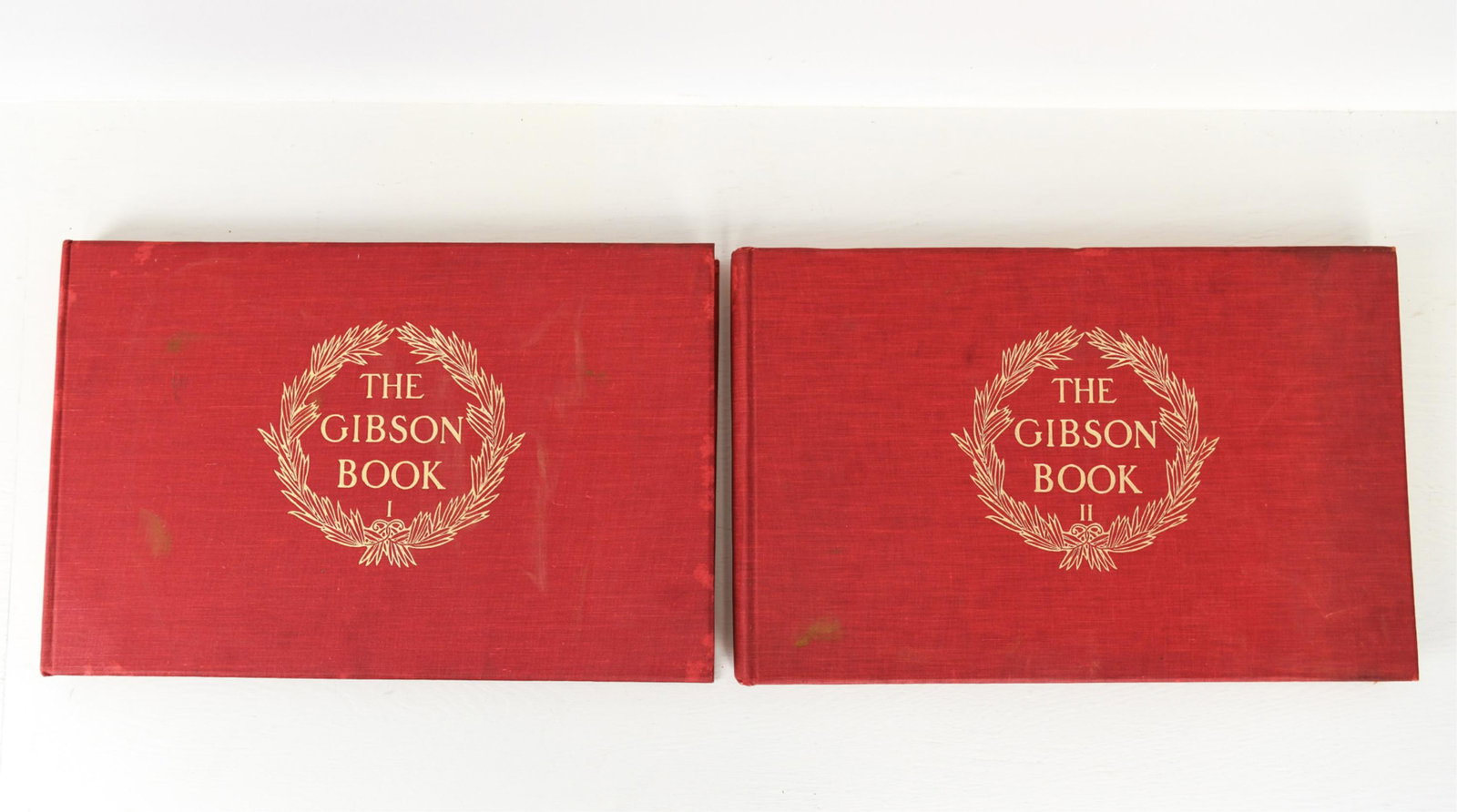 THE GIBSON BOOK TWO VOLUMES 1906: Published 1906. Appear complete. Dimensions: H 11.5" x W 17.5" x D 1" Condition: Some scuffing to the covers.