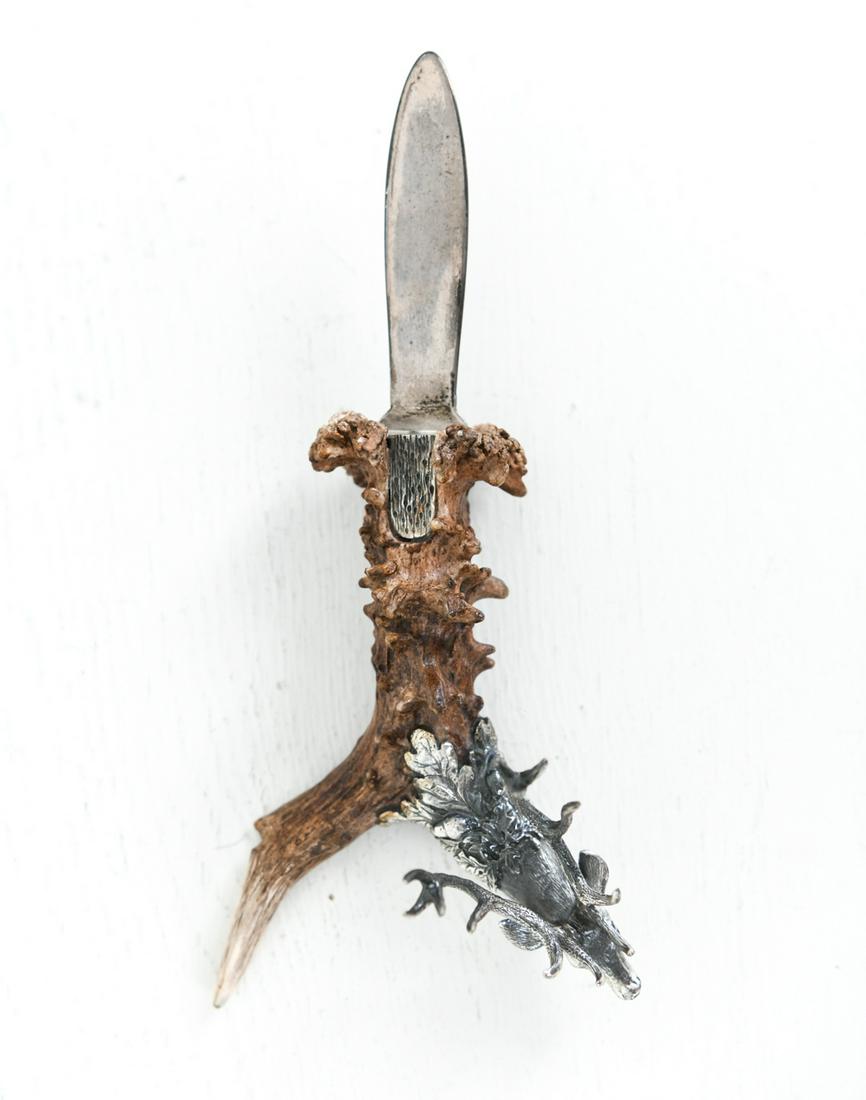 SILVER AND ANTLER HANDLE LETTER OPENER (1 of 7)
