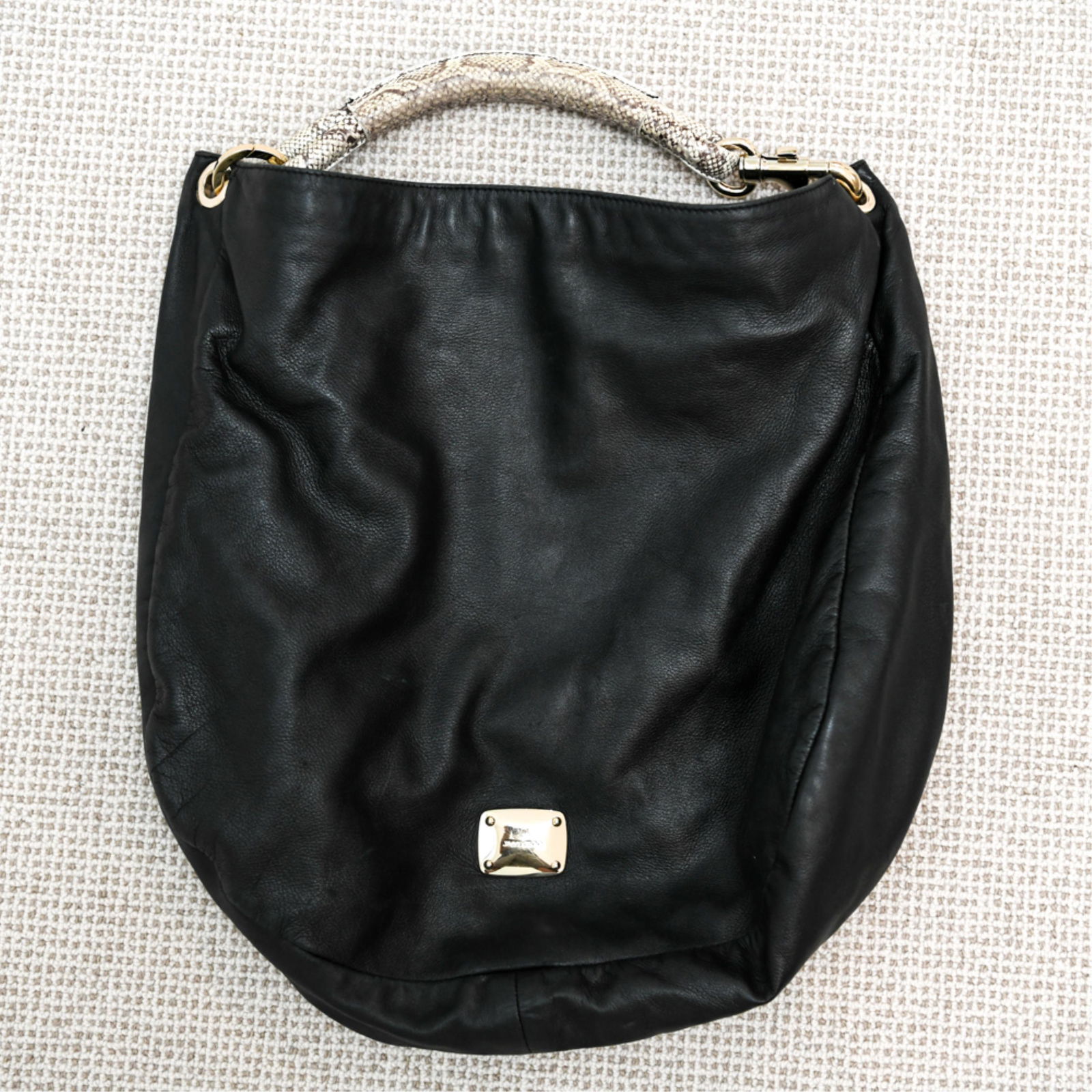 JIMMY CHOO BLACK LEATHER & SNAKE SKIN HANDBAG (1 of 7)