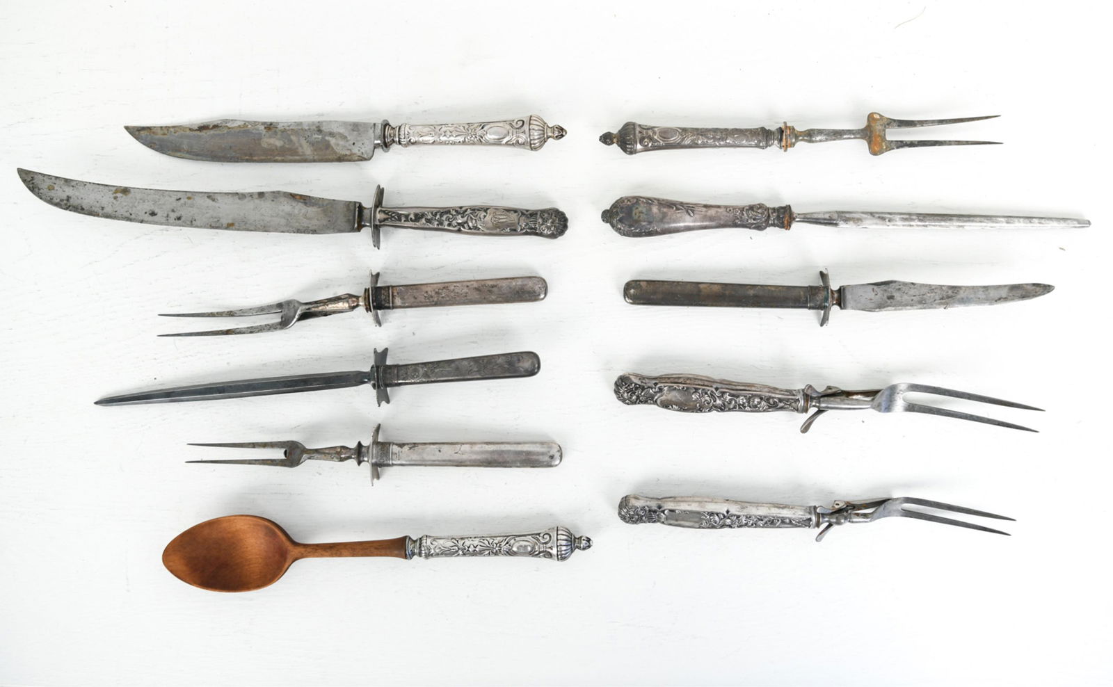 (11) STERLING SILVER HANDLED CARVING KNIVES ETC. (1 of 10)