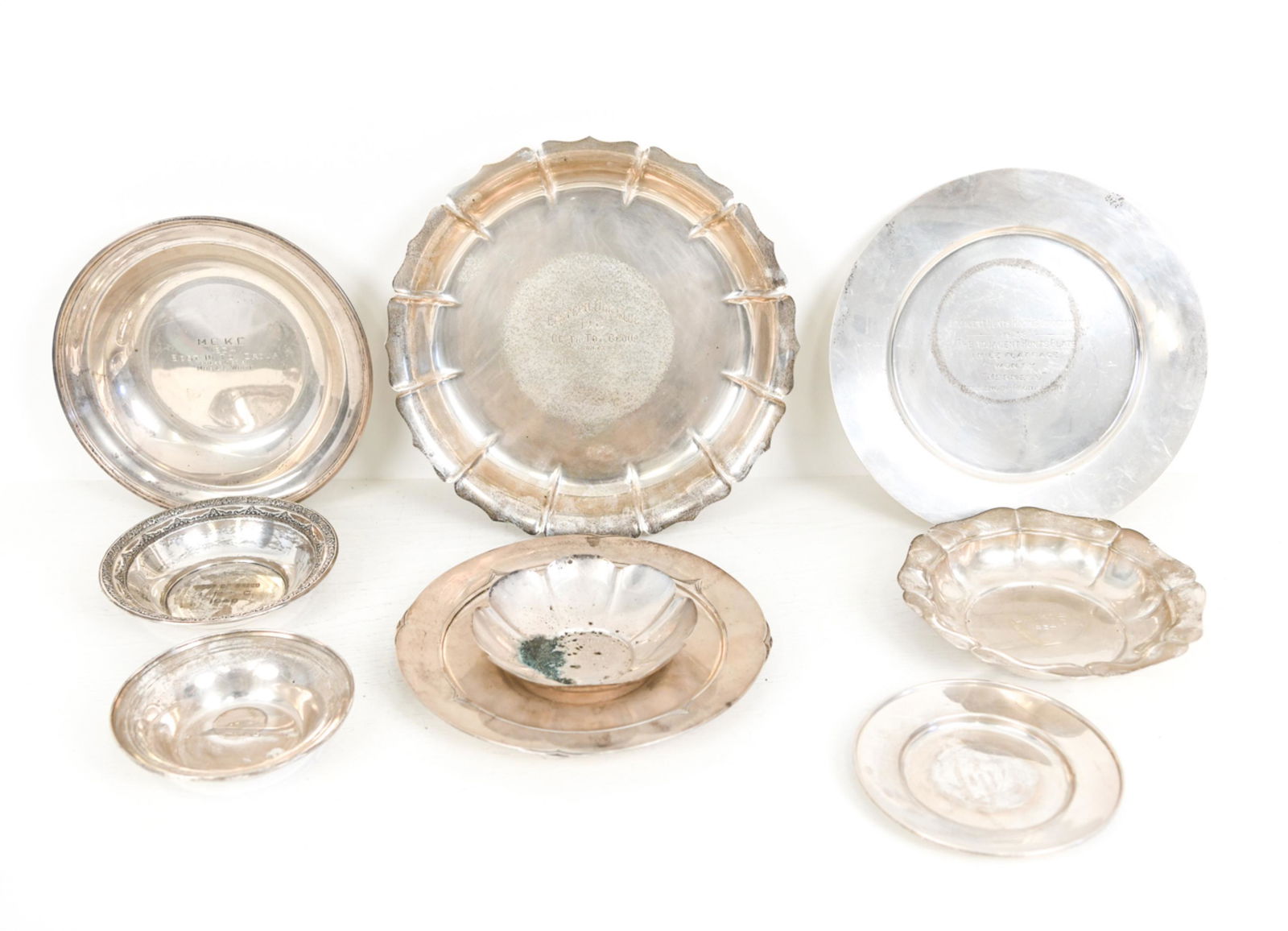 GROUPING STERLING SILVER DOG TROPHY BOWLS & DISHES (1 of 16)