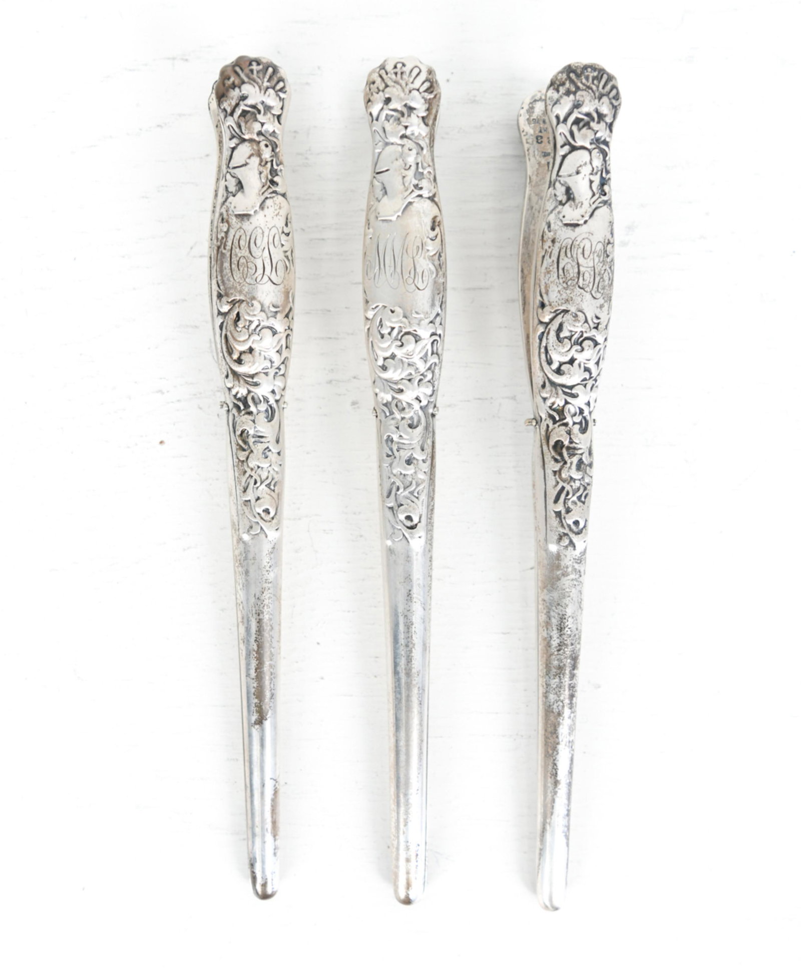 (3) ANTIQUE STERLING SILVER GLOVE STRETCHER TONGS (1 of 11)