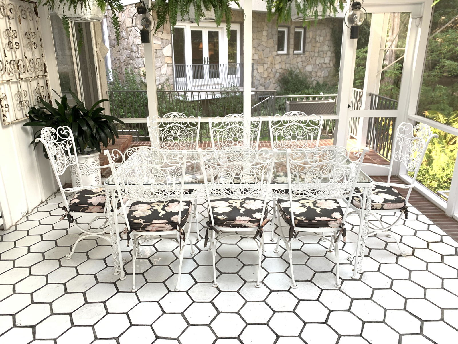 WROUGHT IRON OUTDOOR TABLE AND (8) CHAIRS (1 of 11)