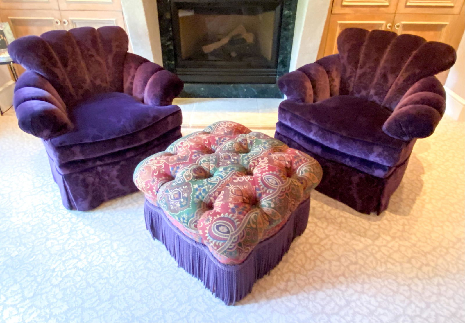 (3) PAIR OF VELVET ARMCHAIRS WITH OTTOMAN (1 of 7)