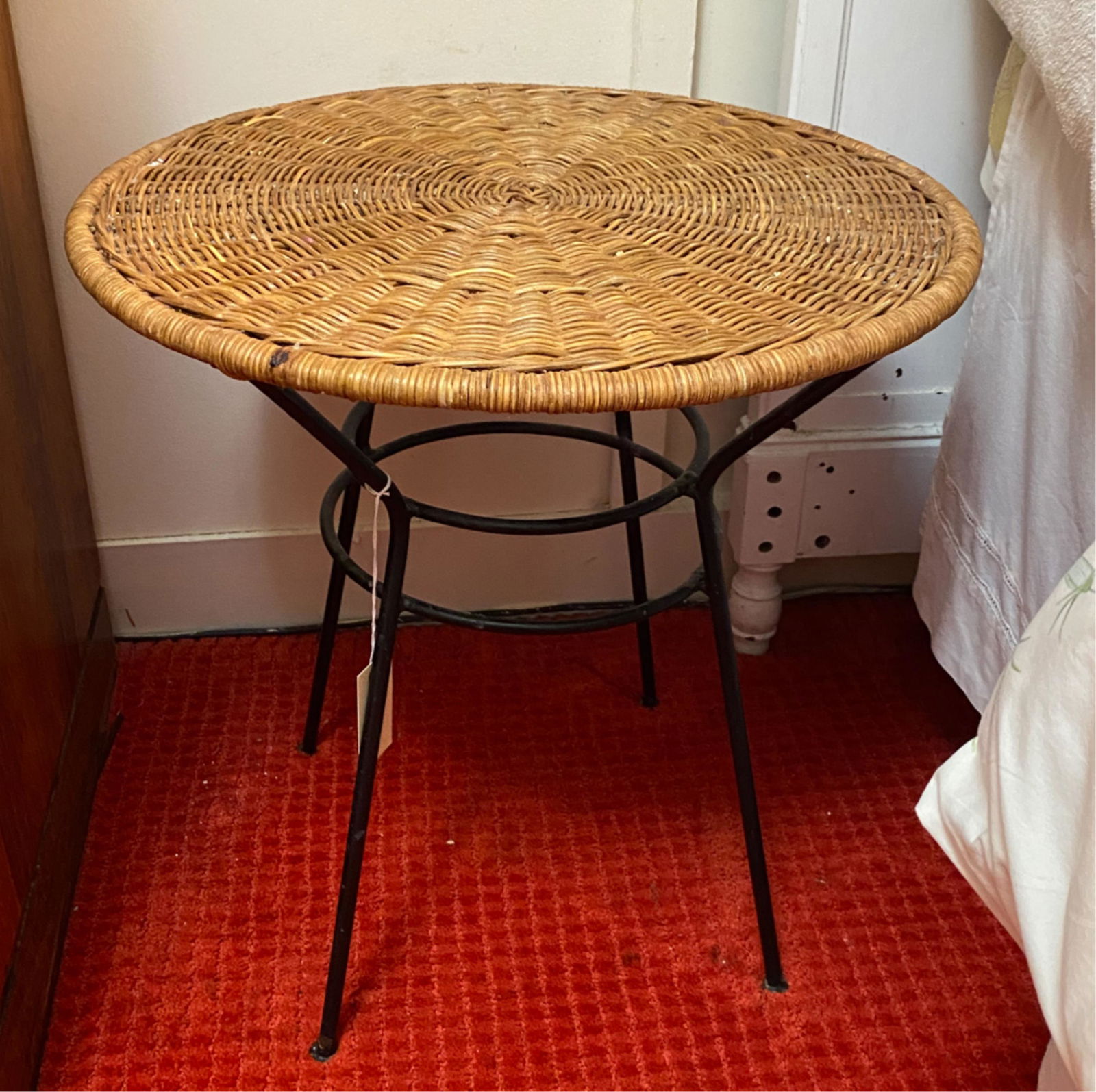 WICKER AND IRON SIDE TABLE (1 of 4)
