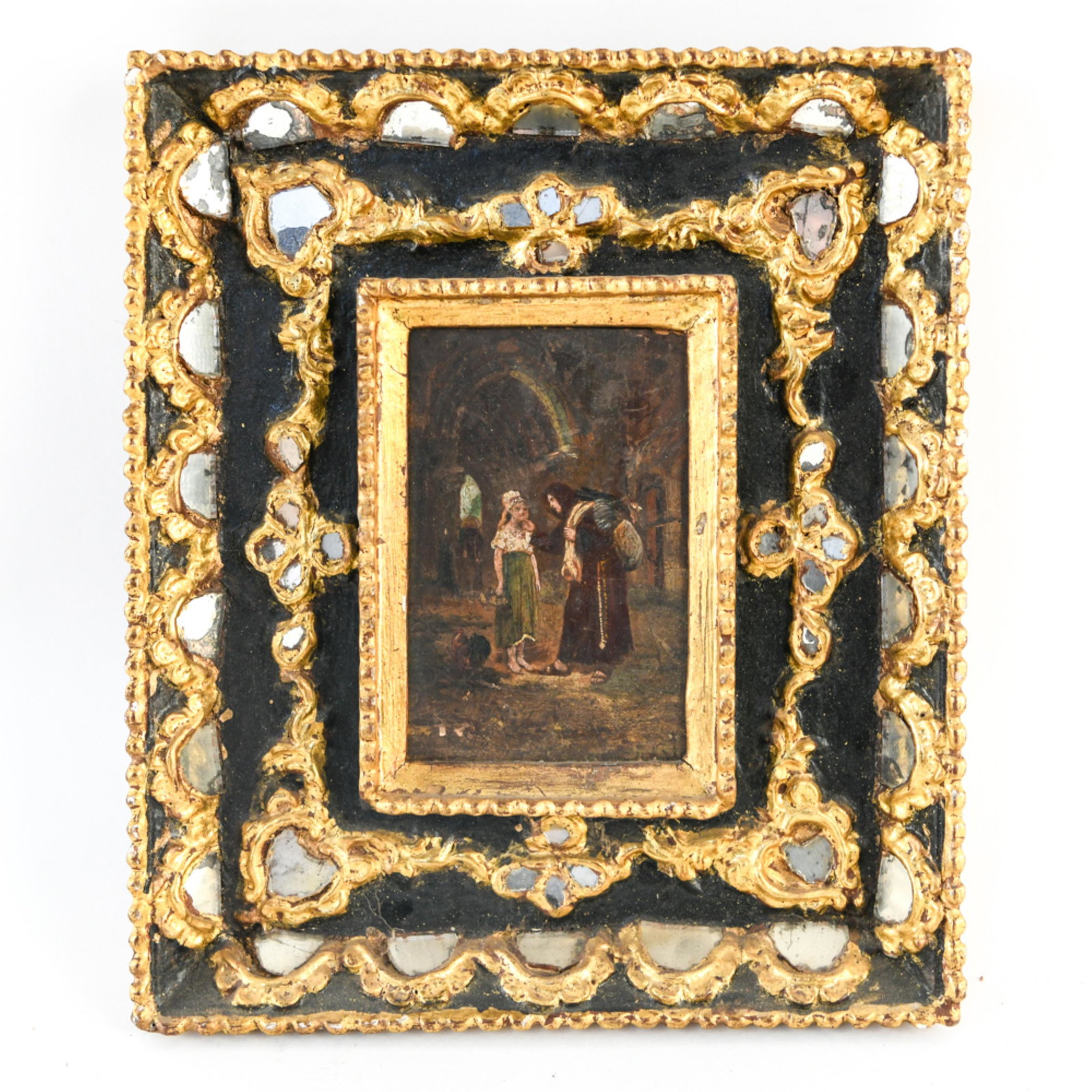 ANTIQUE MIRROR FRAME PAINTING ON BOARD (1 of 8)