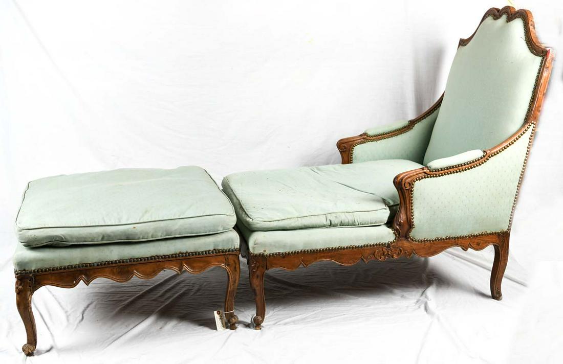 19TH C. FRENCH COUNTRY CHAISE LOUNGE AND OTTOMAN (1 of 7)