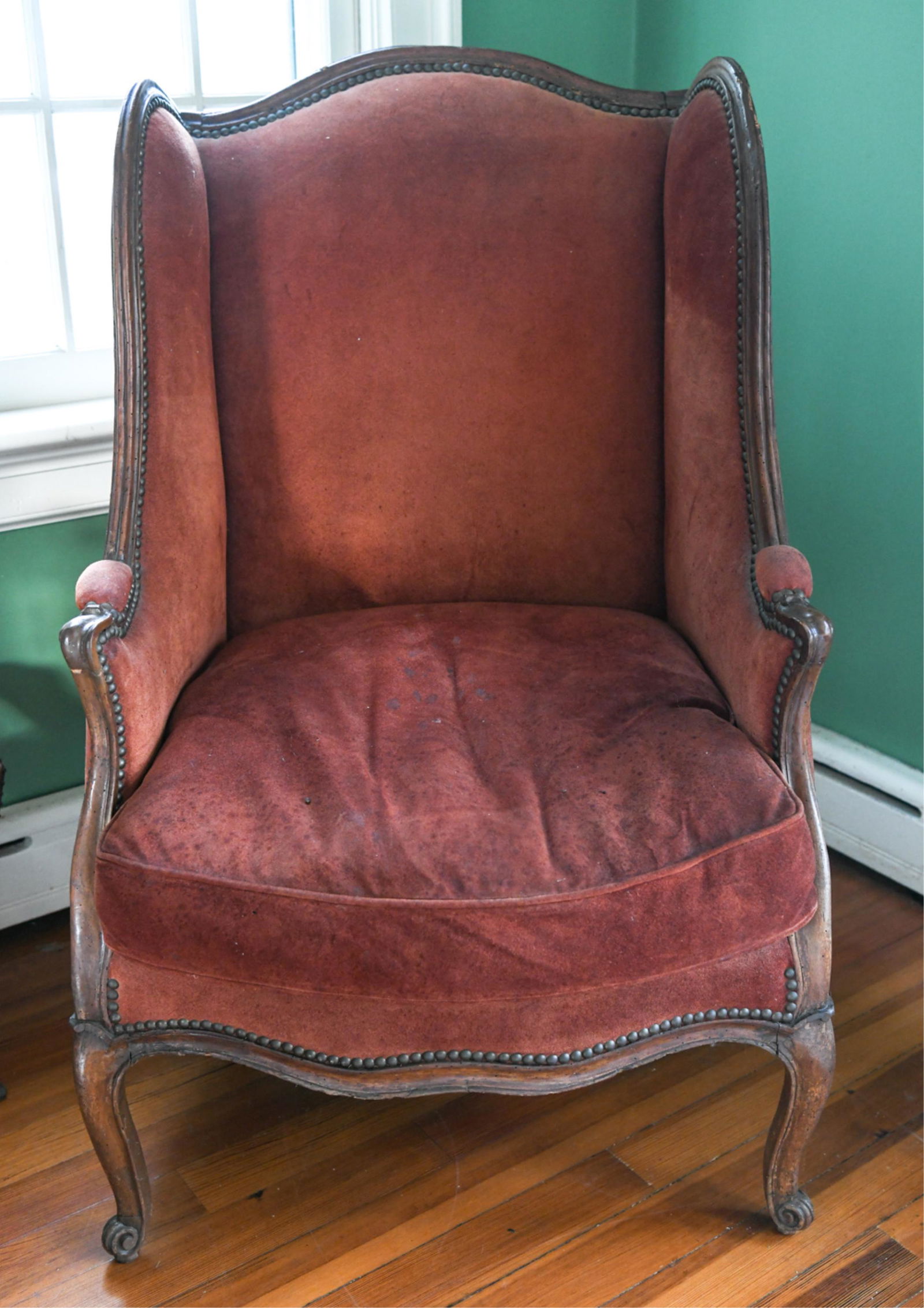 ANTIQUE FRENCH COUNTRY STYLE WING CHAIR (1 of 15)