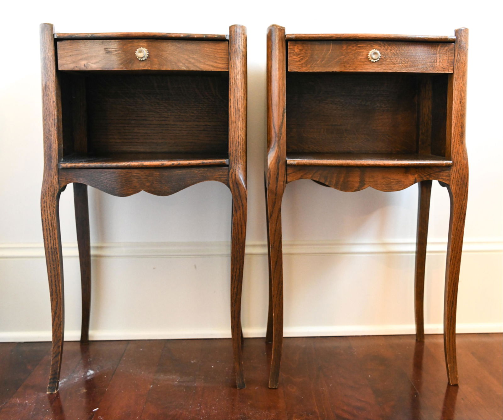 Pair Of Antique Oak Side Tables In French Style