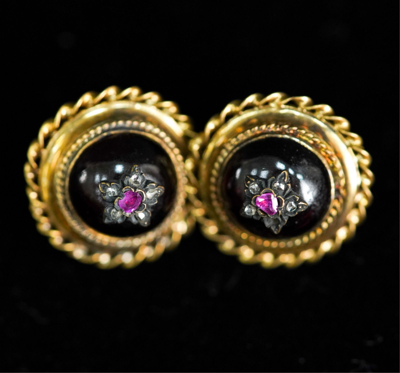 FRENCH 18K GOLD, RUBY, DIAMOND & GARNET BUTTONS (1 of 5)