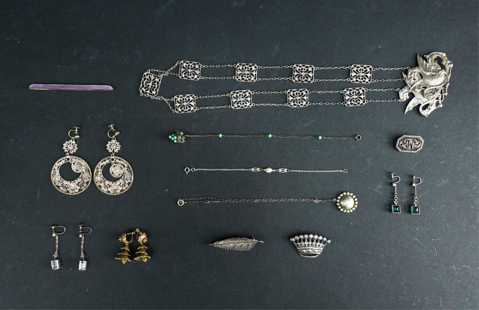GROUPING OF ANTIQUE STERLING SILVER JEWELRY (1 of 16)