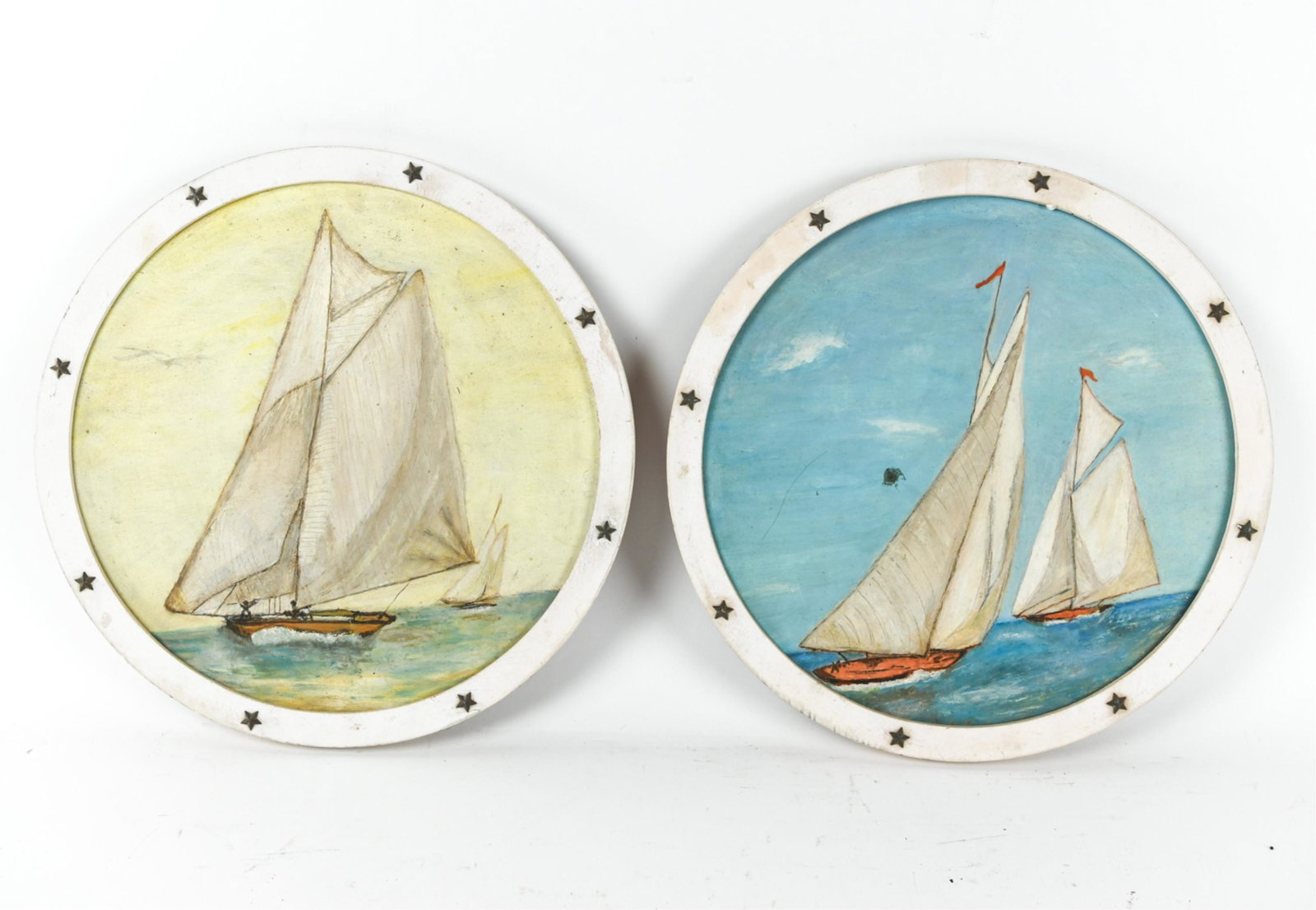 PAIR OF VINTAGE FOLK ART SAILING SHIP PAINTINGS (1 of 12)