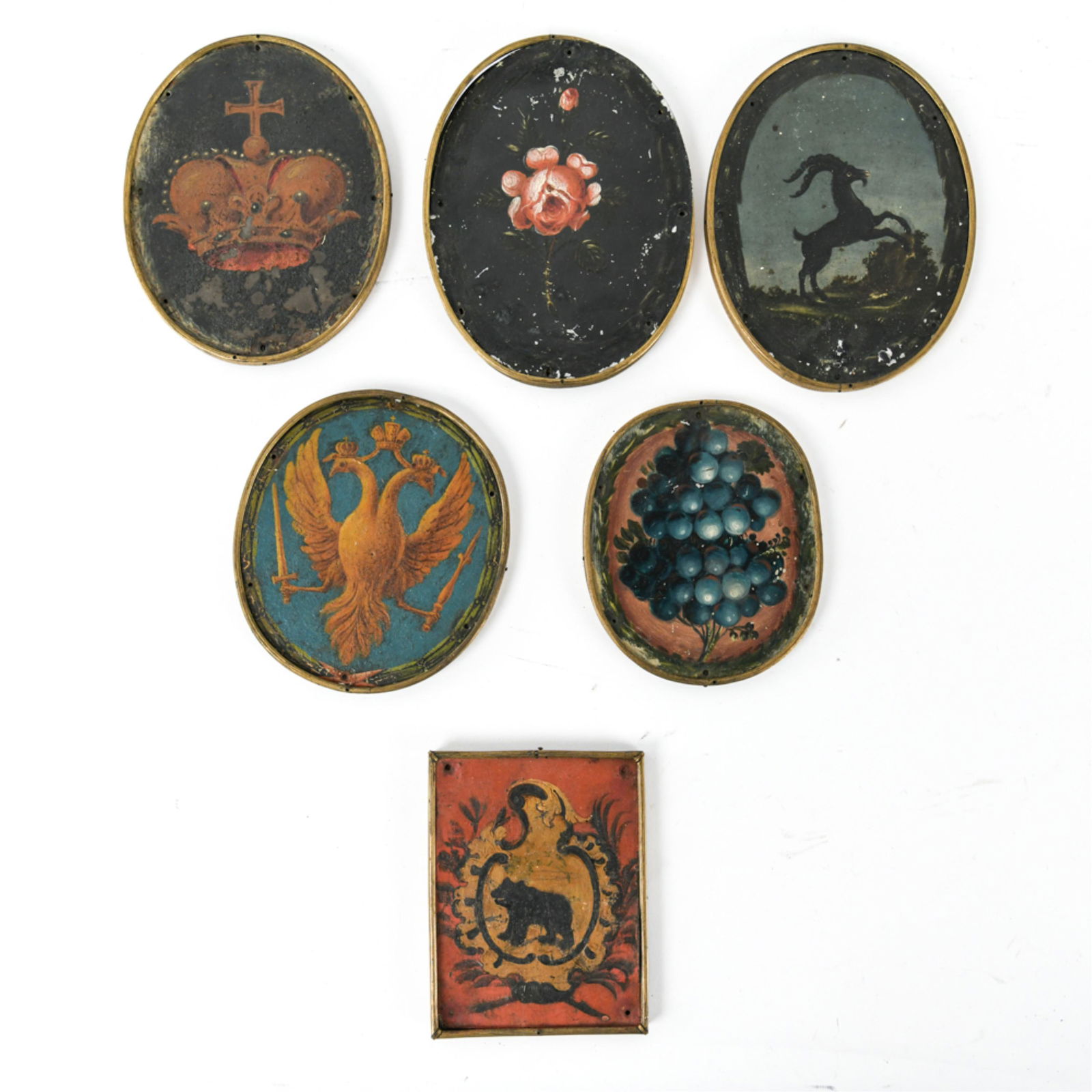 (6) ANTIQUE ENGLISH PAINTINGS ON TIN (1 of 9)